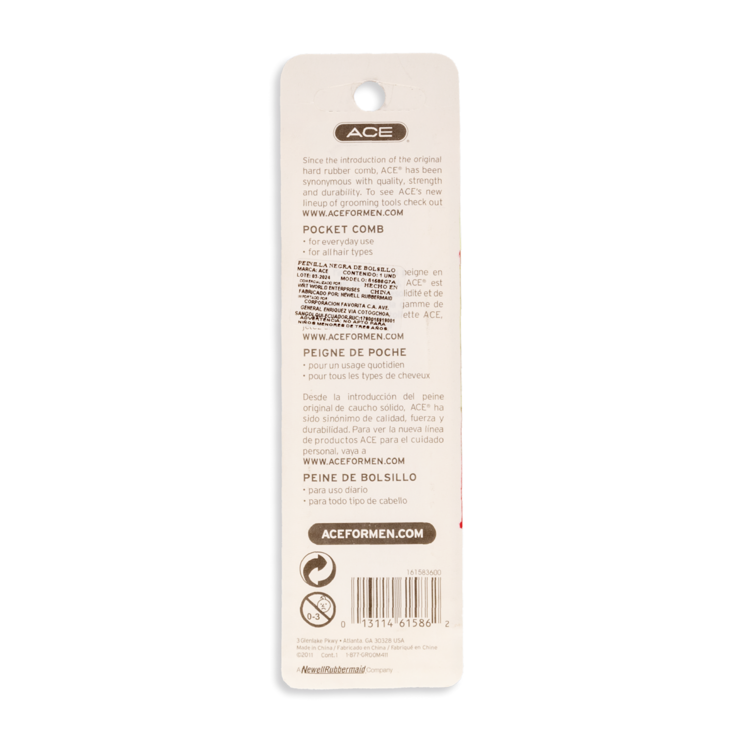 Peine De Cabello De Bolsillo Negro ACE Unidad