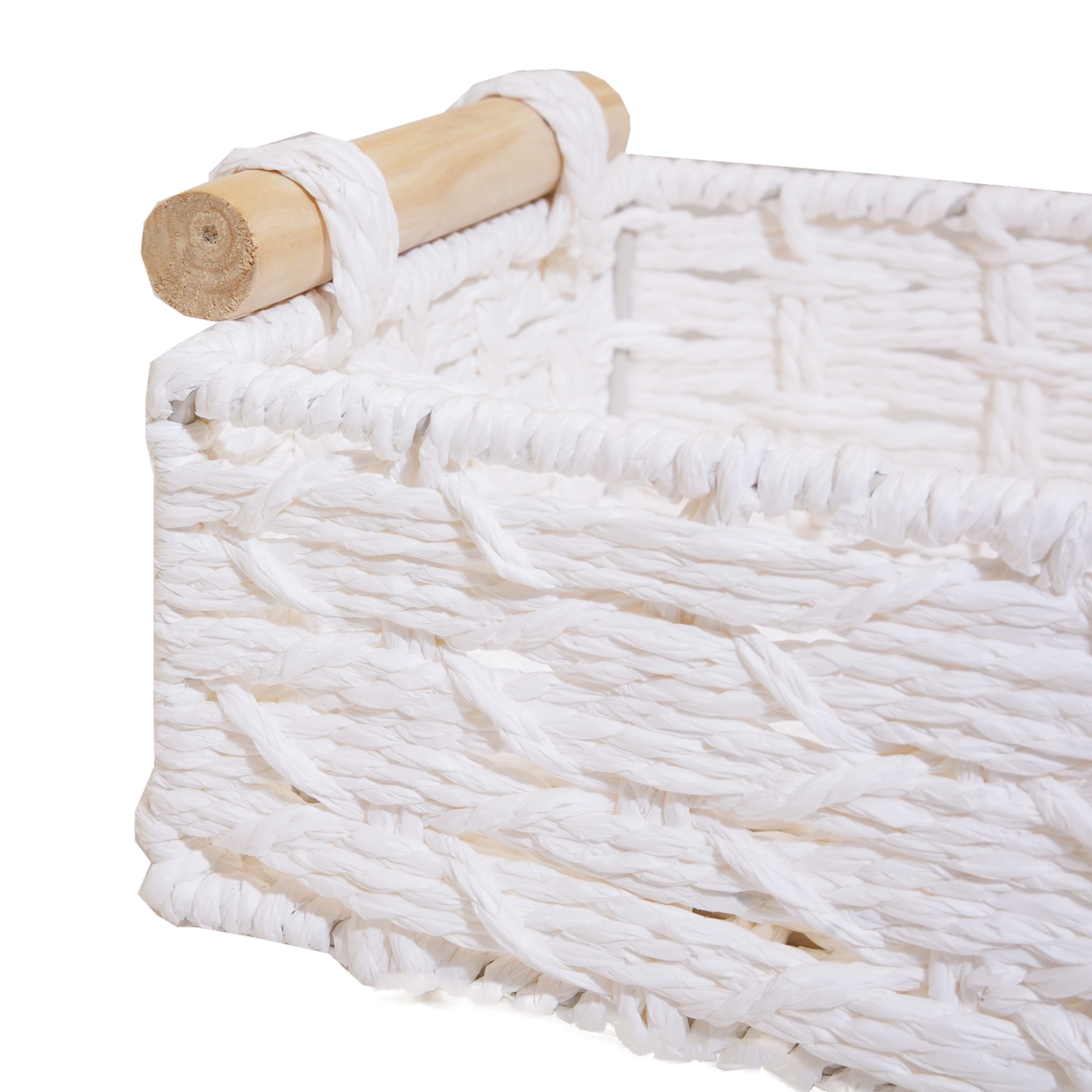 Cesta Rectangular Azas De Madera Con Tejido Blanco FREE HOME Unidad