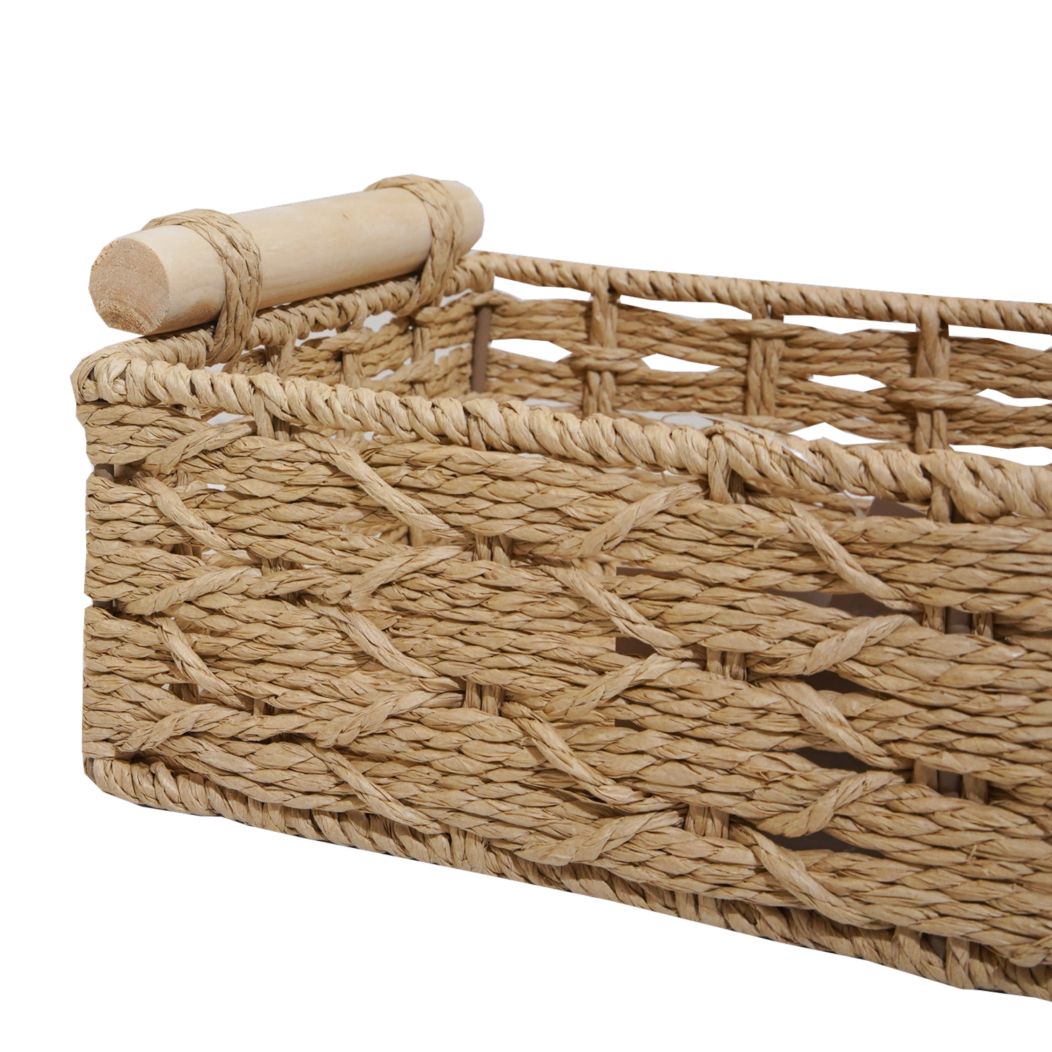 Cesta Rectangular Azas De Madera Con Tejido Café FREE HOME Unidad