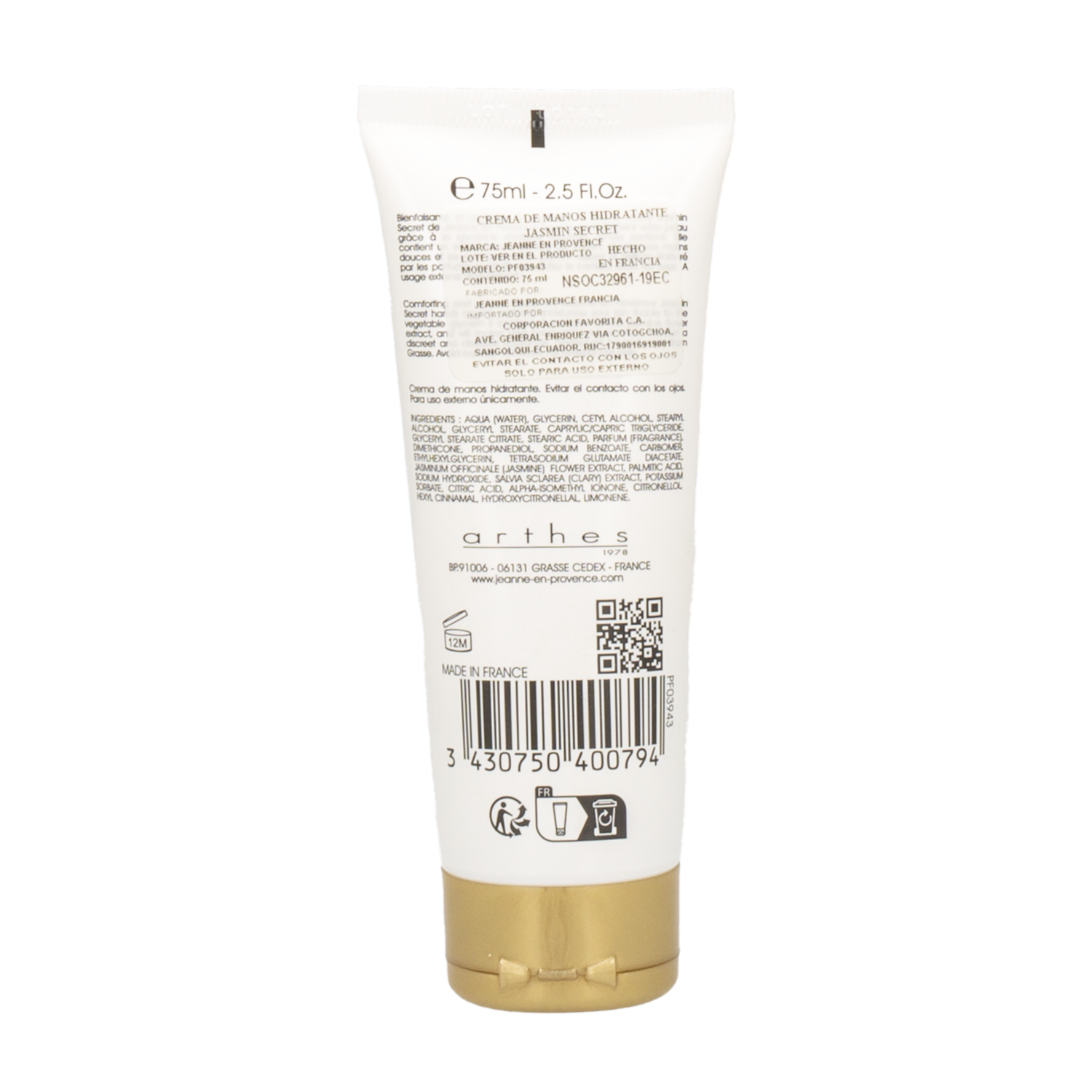 Crema Para Manos Hidratante Jasmín Secret JEANNE EN PROVENCE 75 Ml