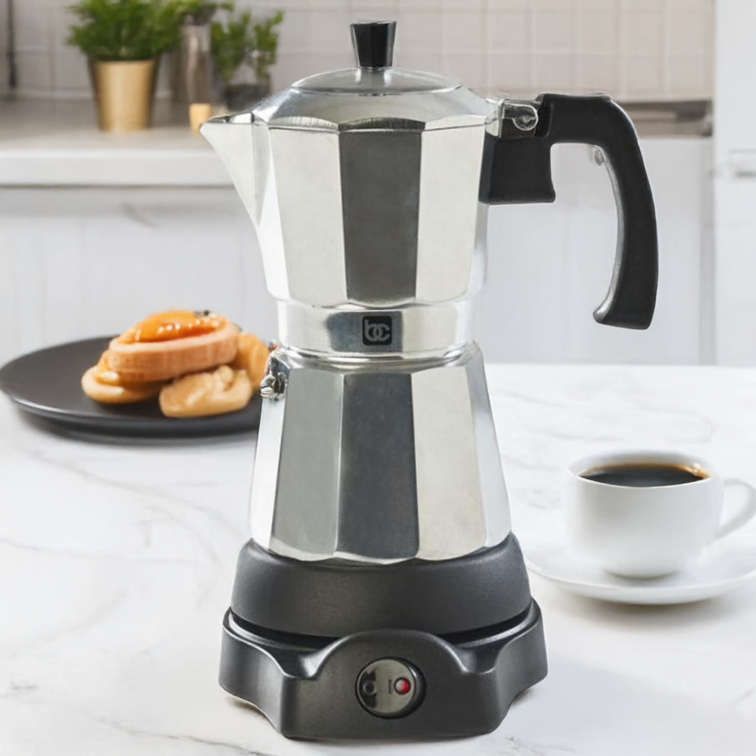 Cafetera Eléctrica Portable Cromada BC-97993 BENE CASA 3 Tazas