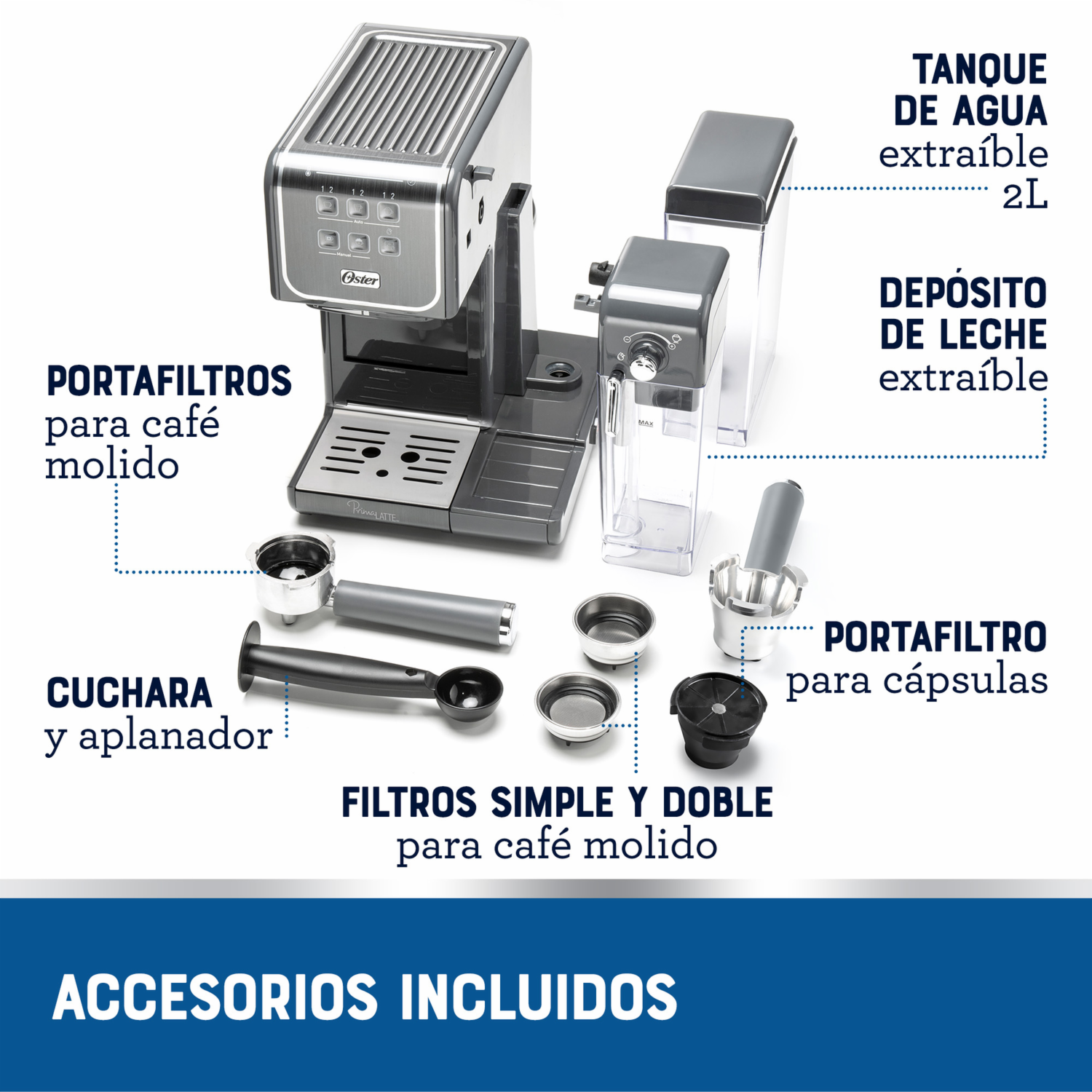 Cafetera Eléctrica Prima Latte Touch BVSTEM6801M-013 OSTER 10 Tazas
