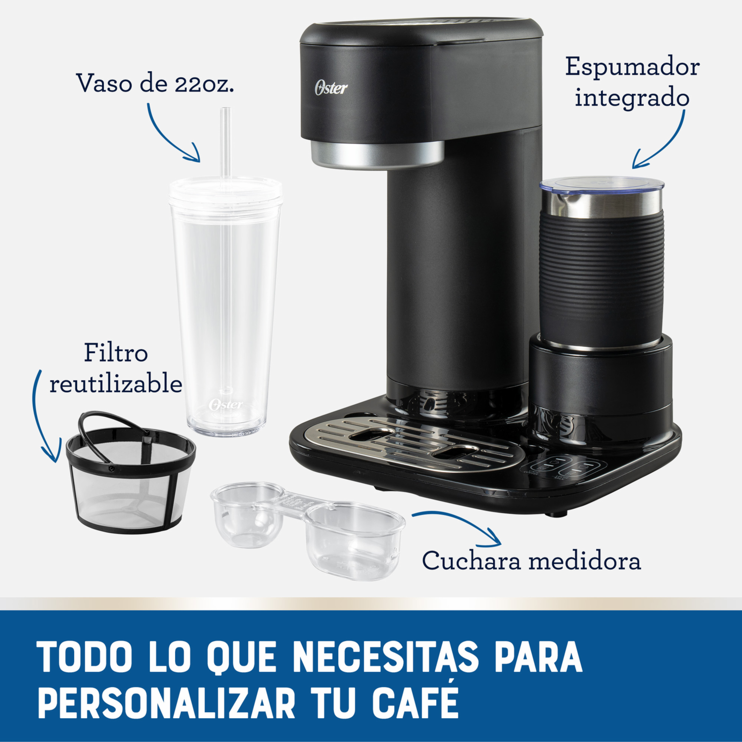 Cafetera Eléctrica Latte 4 En 1 BVSTDC02B-013 OSTER 2 Tazas