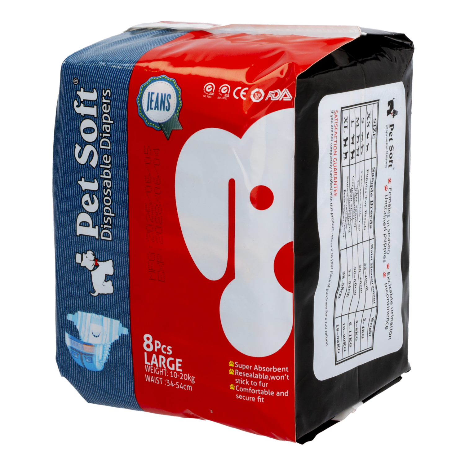 Pañal Para Mascota Estilo Jean PET SOFT Grandes
