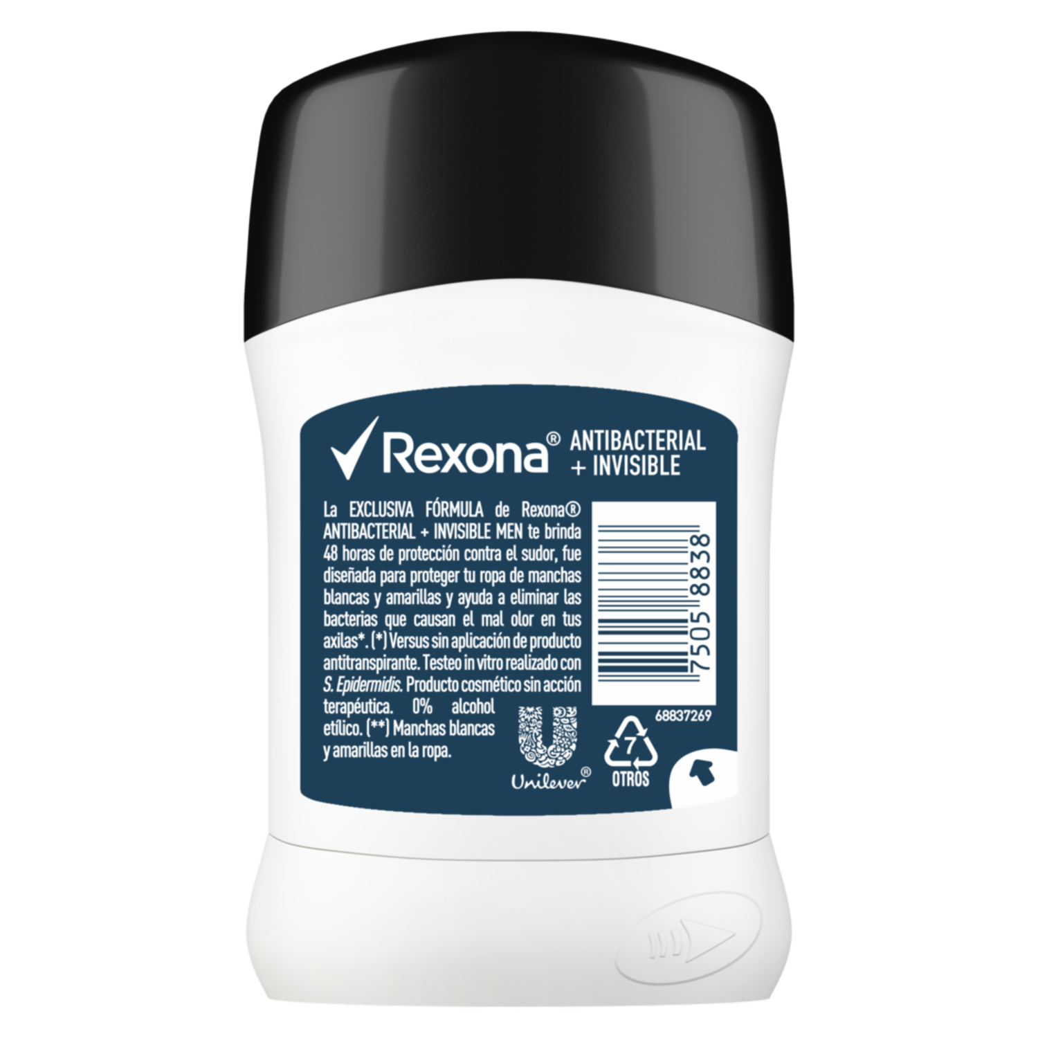Desodorante En Barra Para Caballero Invisible Antibacterial REXONA 50 G