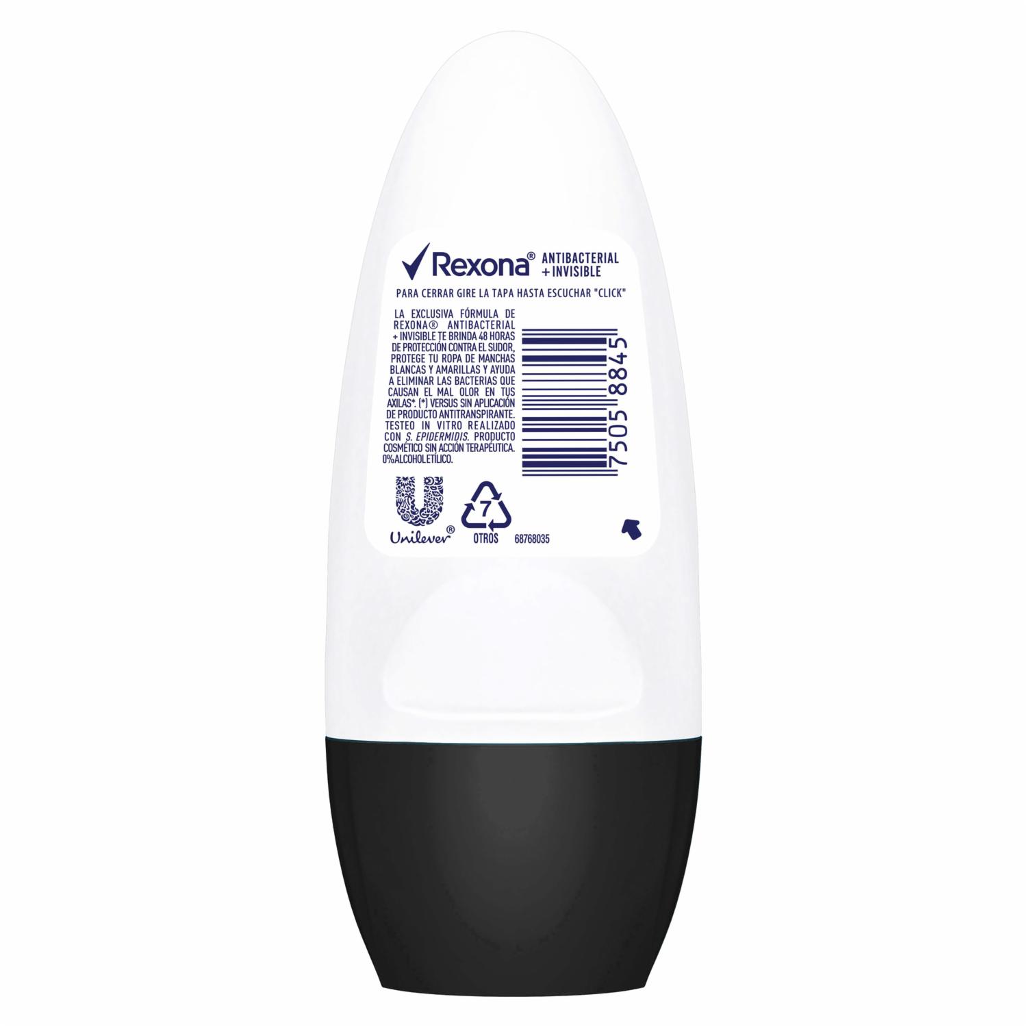 Desodorante En Roll On Women Invisible Antibacterial REXONA 50 Ml