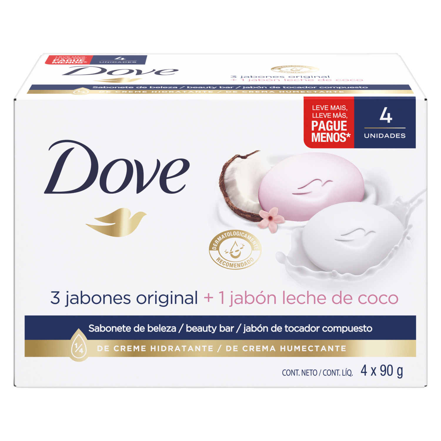 Jabón En Barra Con Leche De Coco DOVE 4 X 90 G