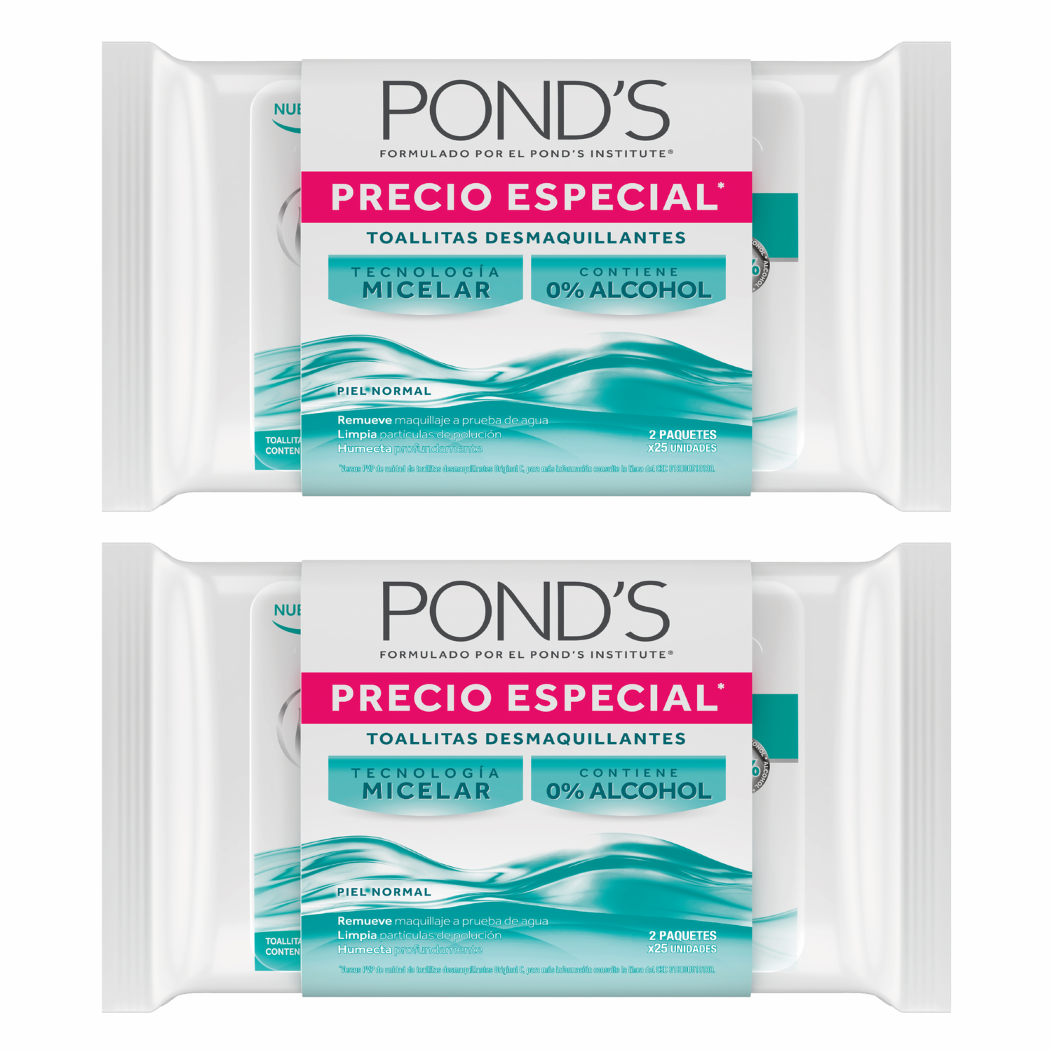Toallitas Desmaquillantes Con Agua Micelar POND’S 2 X 25 Uds