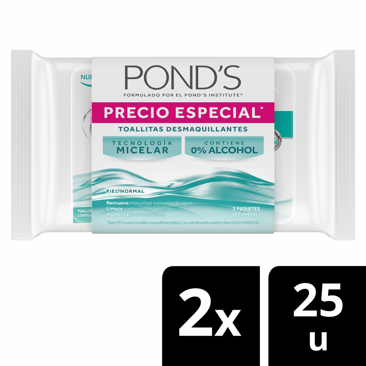 Toallitas Desmaquillantes Con Agua Micelar POND’S 2 X 25 Uds