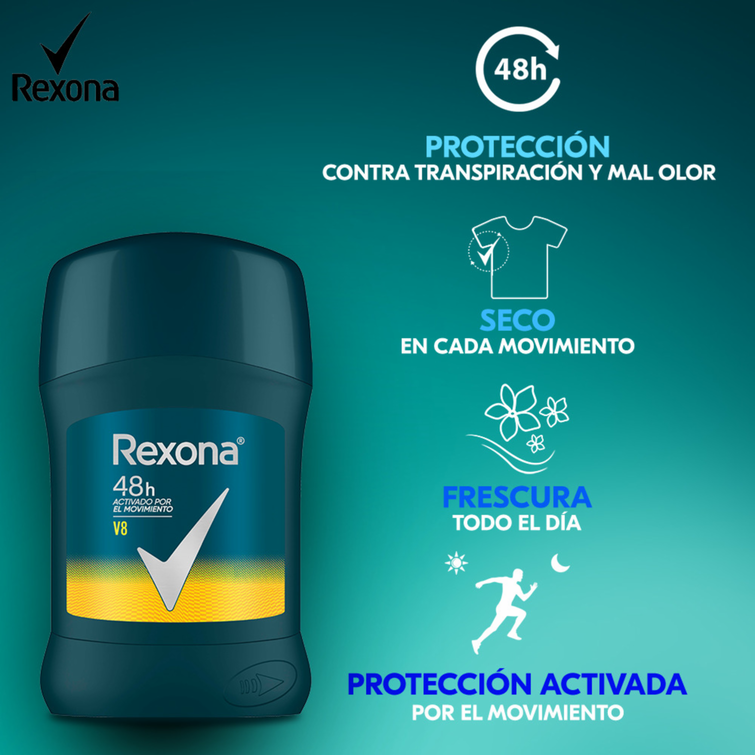 Desodorante En Barra Para Caballero V8 Precio Especial REXONA 2 X 50 Ml