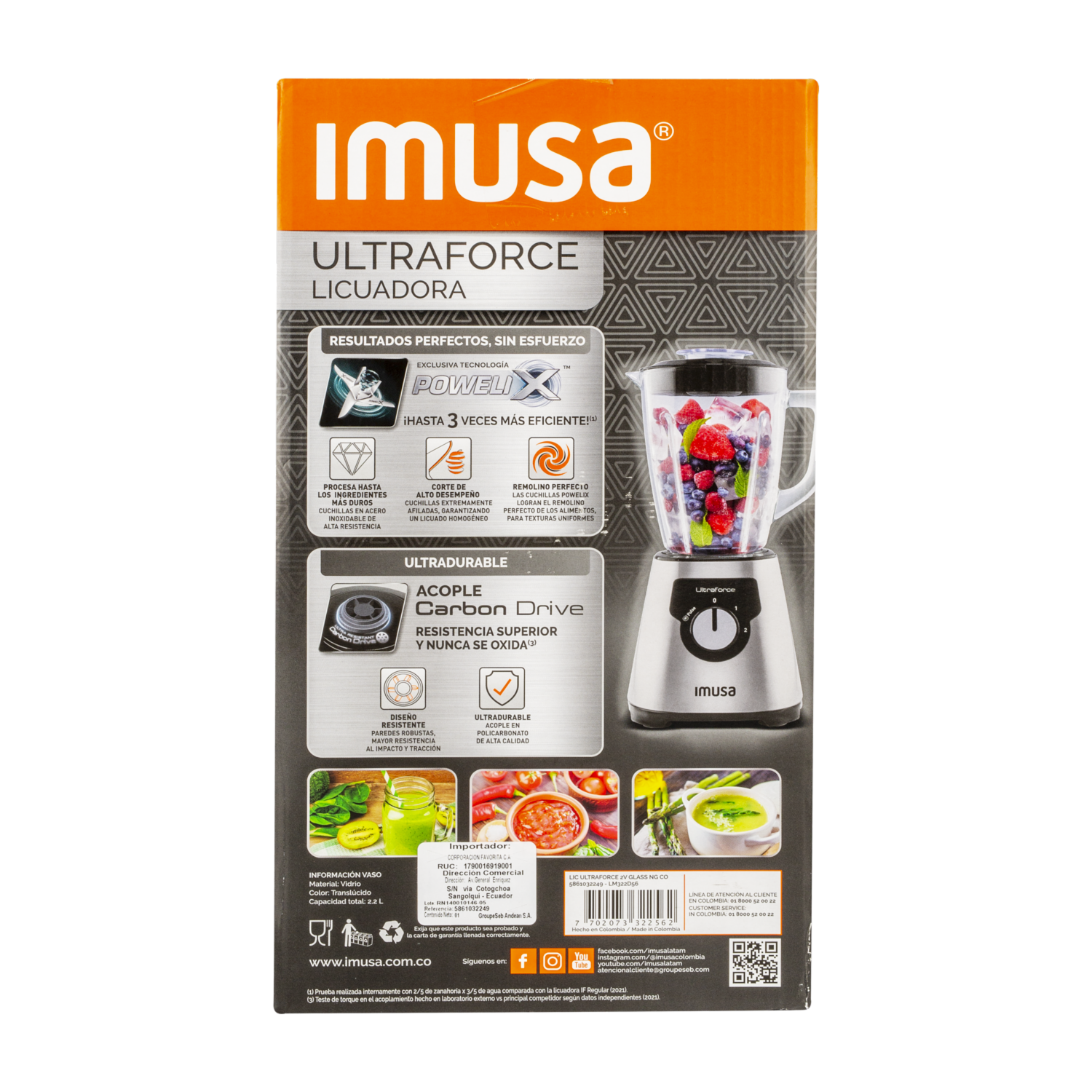 Licuadora 600 Watts Ultraforce 5861032249 IMUSA 2 Velocidades