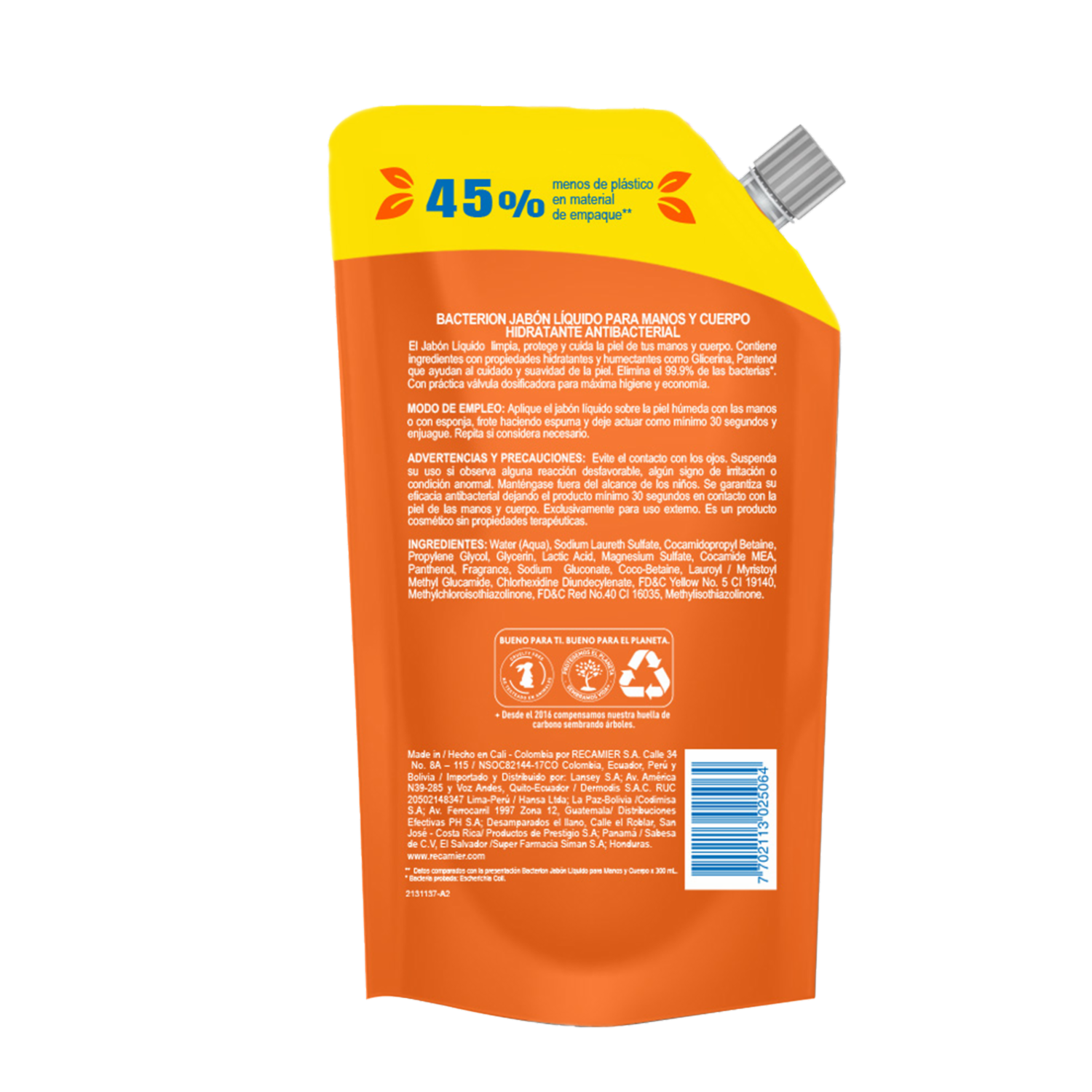 Jabón Líquido Para Manos Y Cuerpo Hidratante Antibacterial BACTERION 1000 Ml