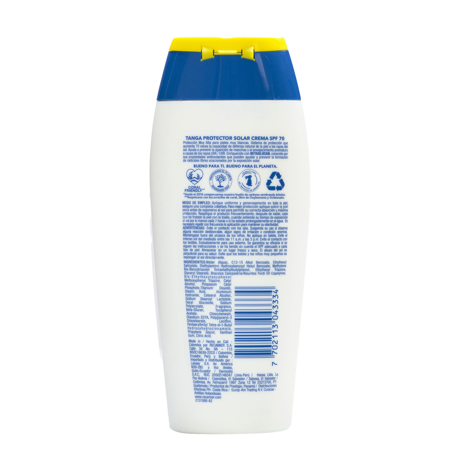Protector Solar En Crema SPF 70 TANGA 220 Ml