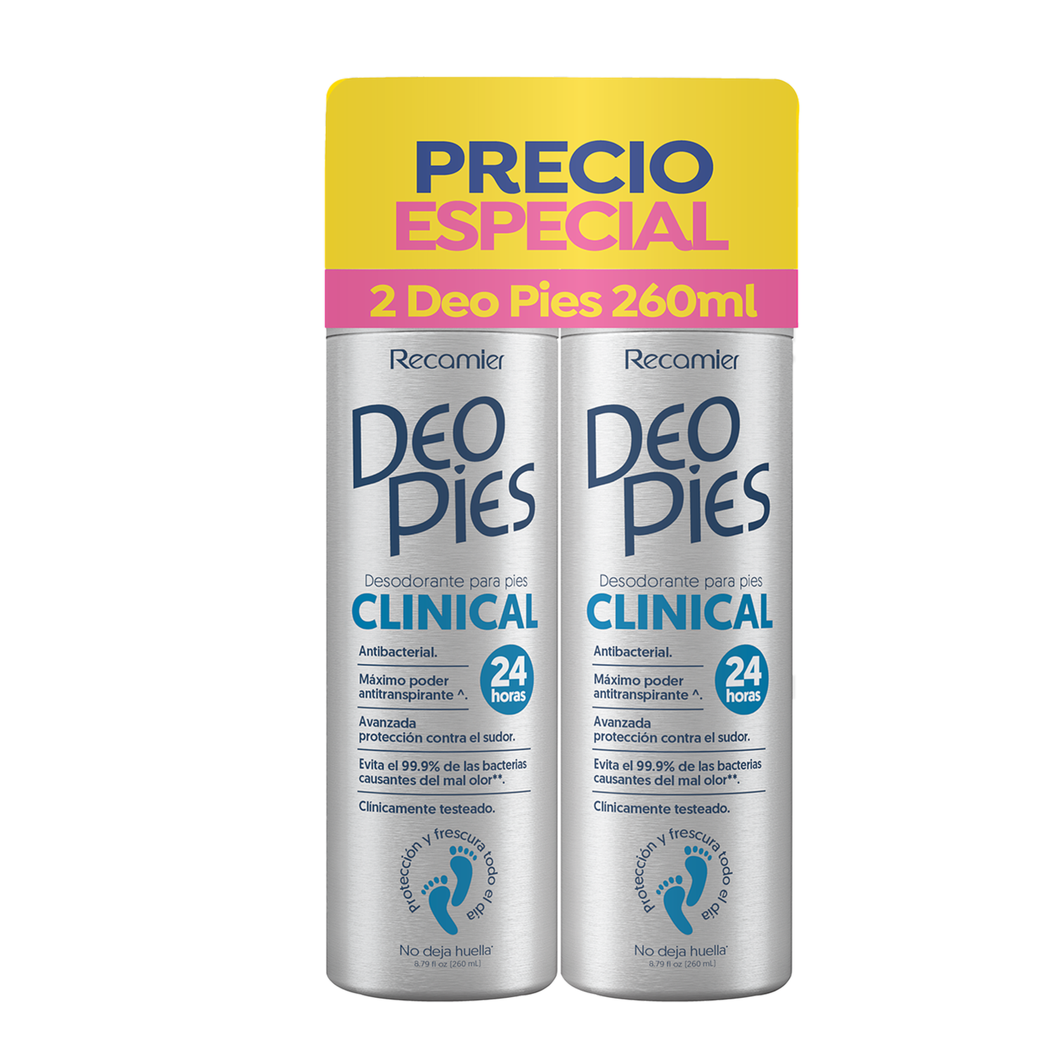 Desodorante Para Pies En Spray Clinical 24 Horas DEO PIES 2 x 260 Ml
