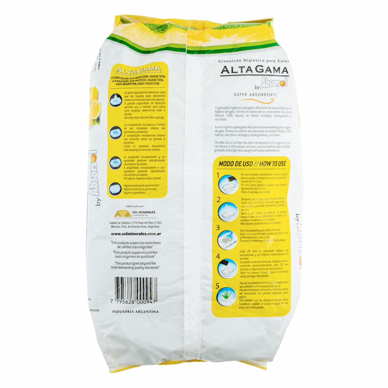 Piedras Sanitarias Para Gatos Perfumada Con Aroma A Limón ALTA GAMA 3,6 Kg