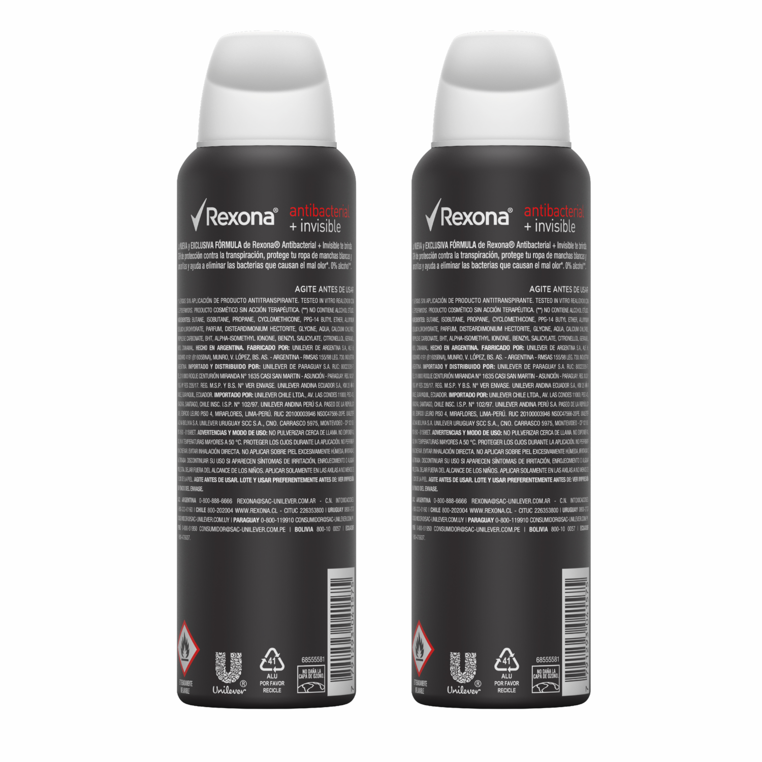 Desodorante En Aerosol Para Dama Invisible Antibacterial REXONA 2 X 150 Ml