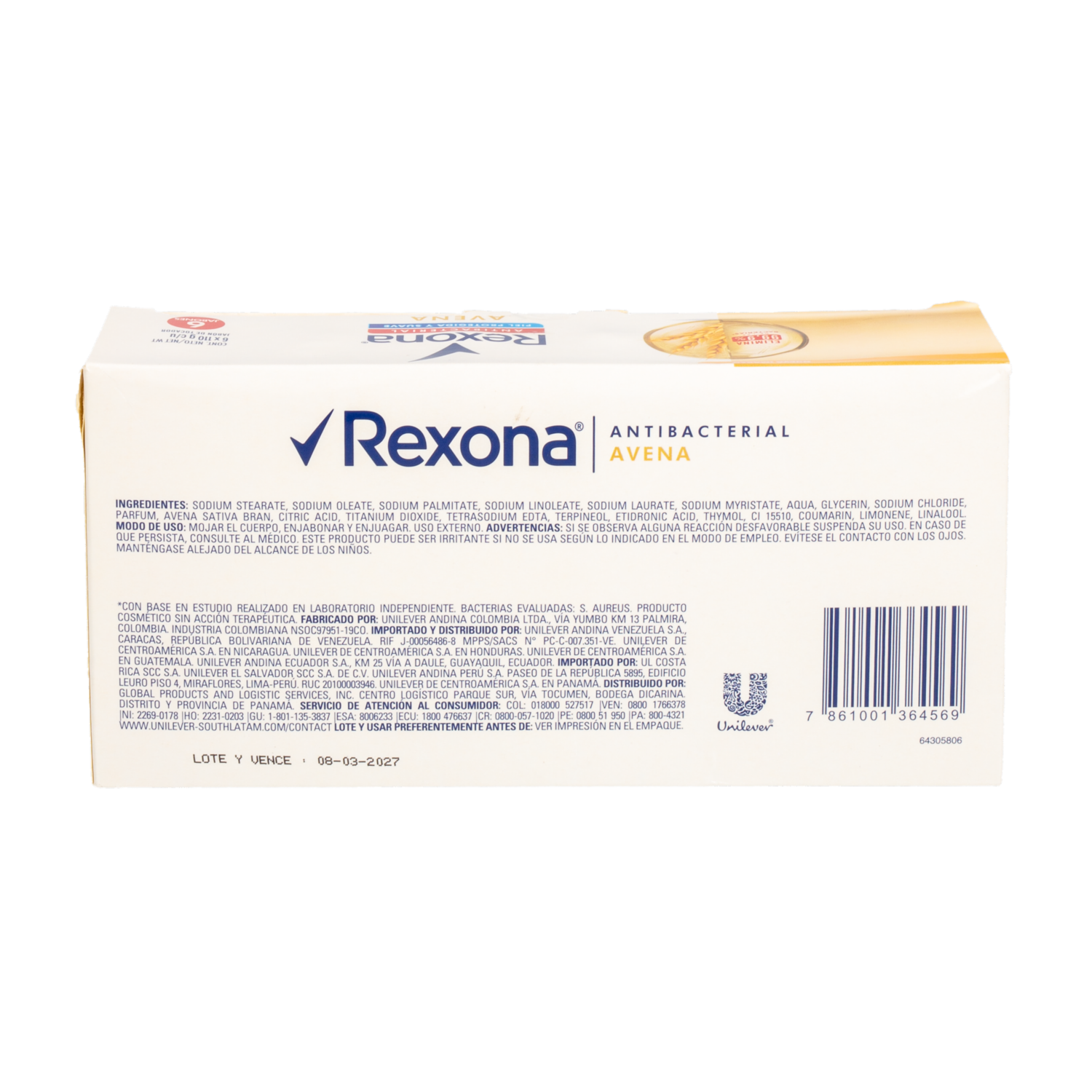 Jabón En Barra Antibacterial De Avena REXONA 3 X 110 G