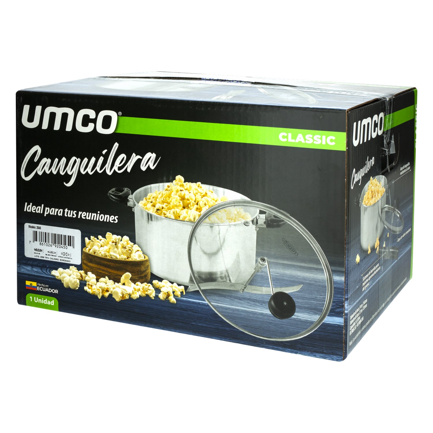 Olla Canguilera Aluminio Con Tapa De Vidrio UMCO 24 Cm