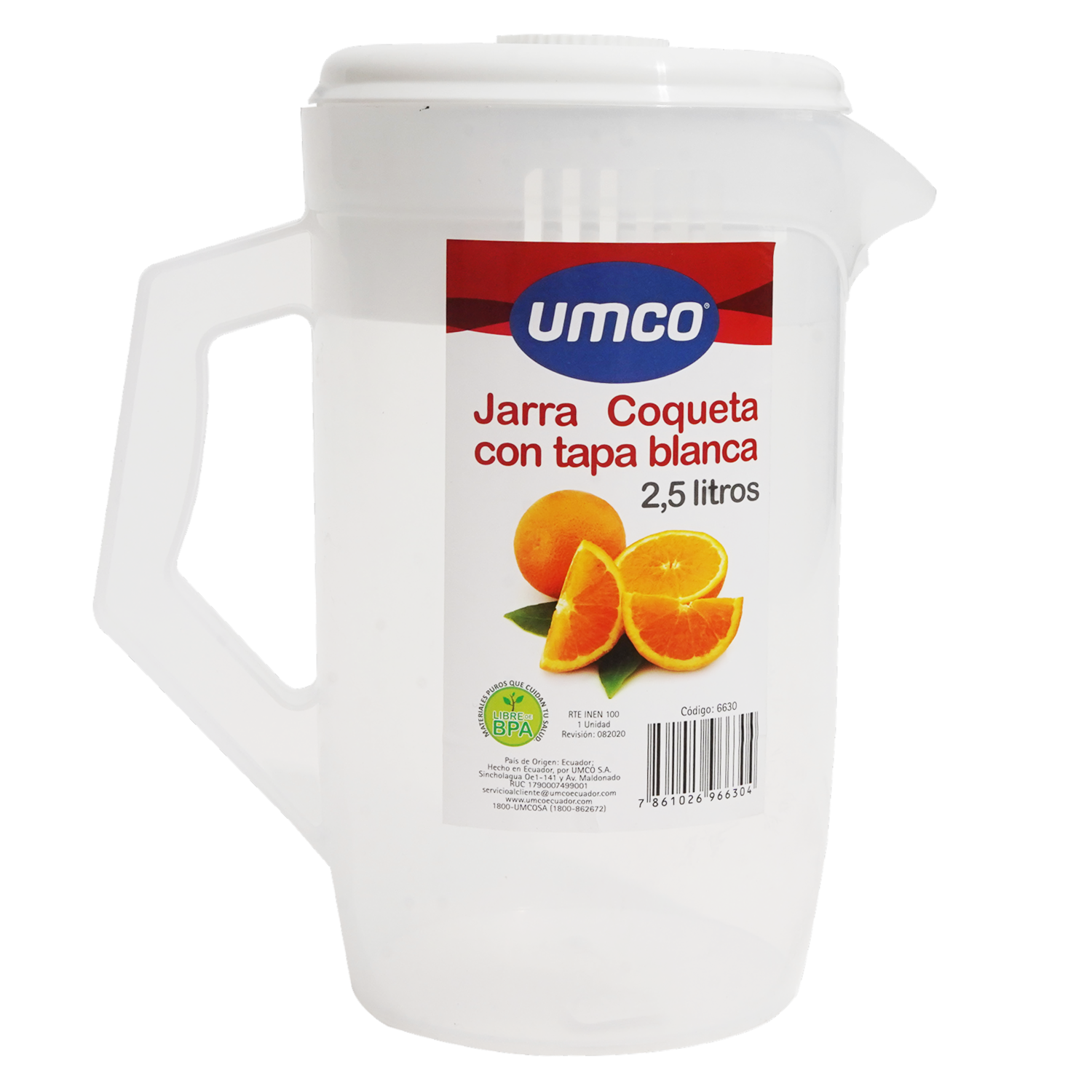 Jarra Plástica Blanca UMCO 2,5 L