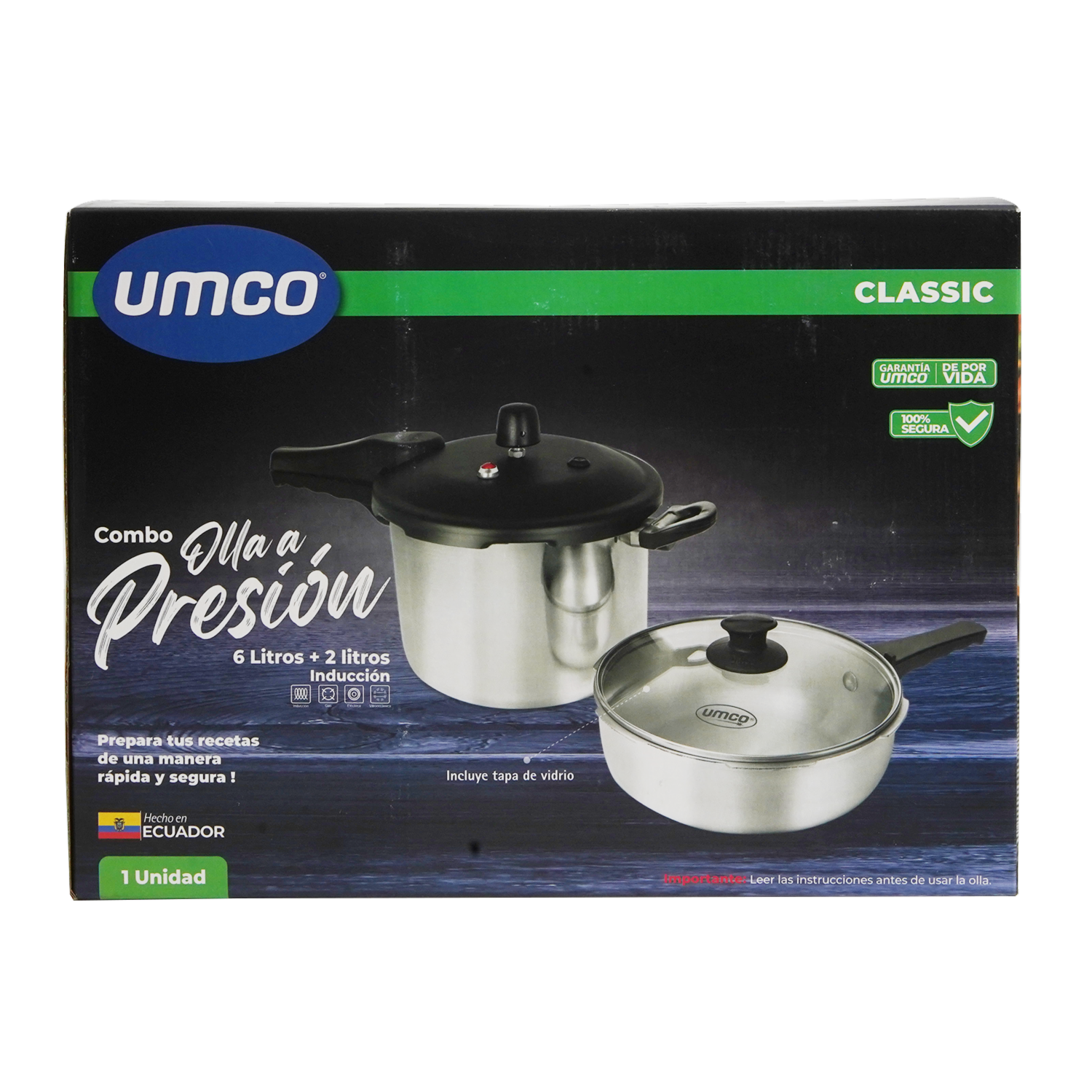 Ollas A Presión Combo Inducción Con Tapa De Vidrio Classic UMCO 2- 6 Litros