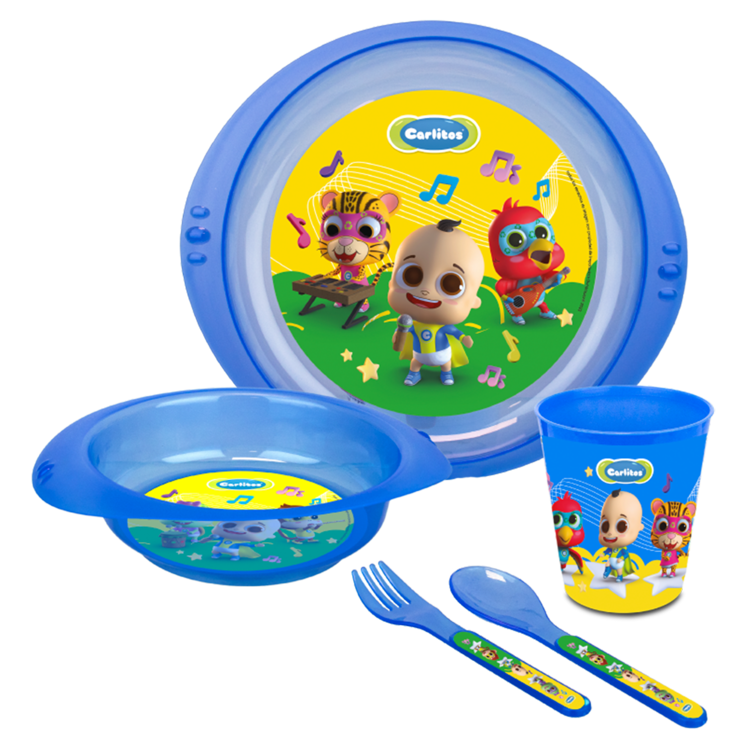 Vajilla Infantil 2 Platos + Cuchara + Tenedor + Vaso CARLITOS X 5 Uds