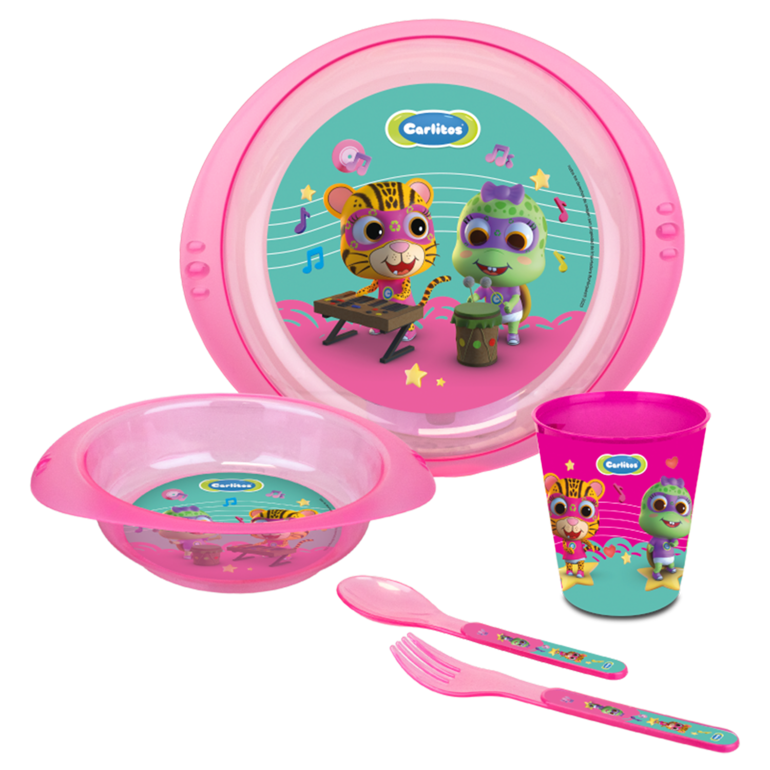 Vajilla Infantil 2 Platos + Cuchara + Tenedor + Vaso CARLITOS X 5 Uds