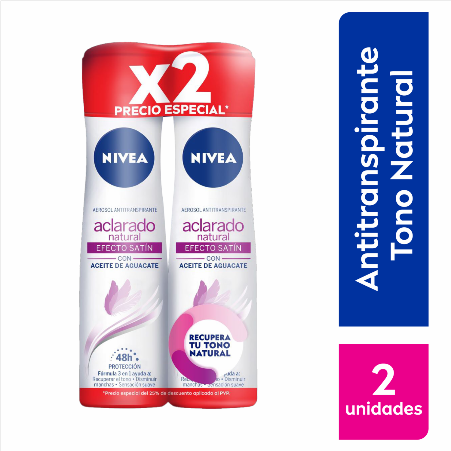 Desodorante En Aerosol Para Dama Tono Natural Efecto Satín NIVEA Pack X2 X 150 Ml