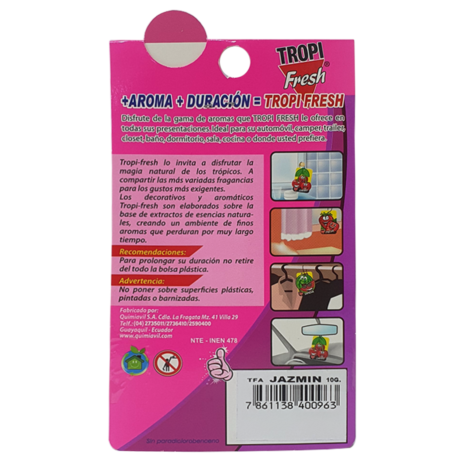 Ambiental Para Auto Con Colgador Aroma Jazmín TROPI FRESH 10 G