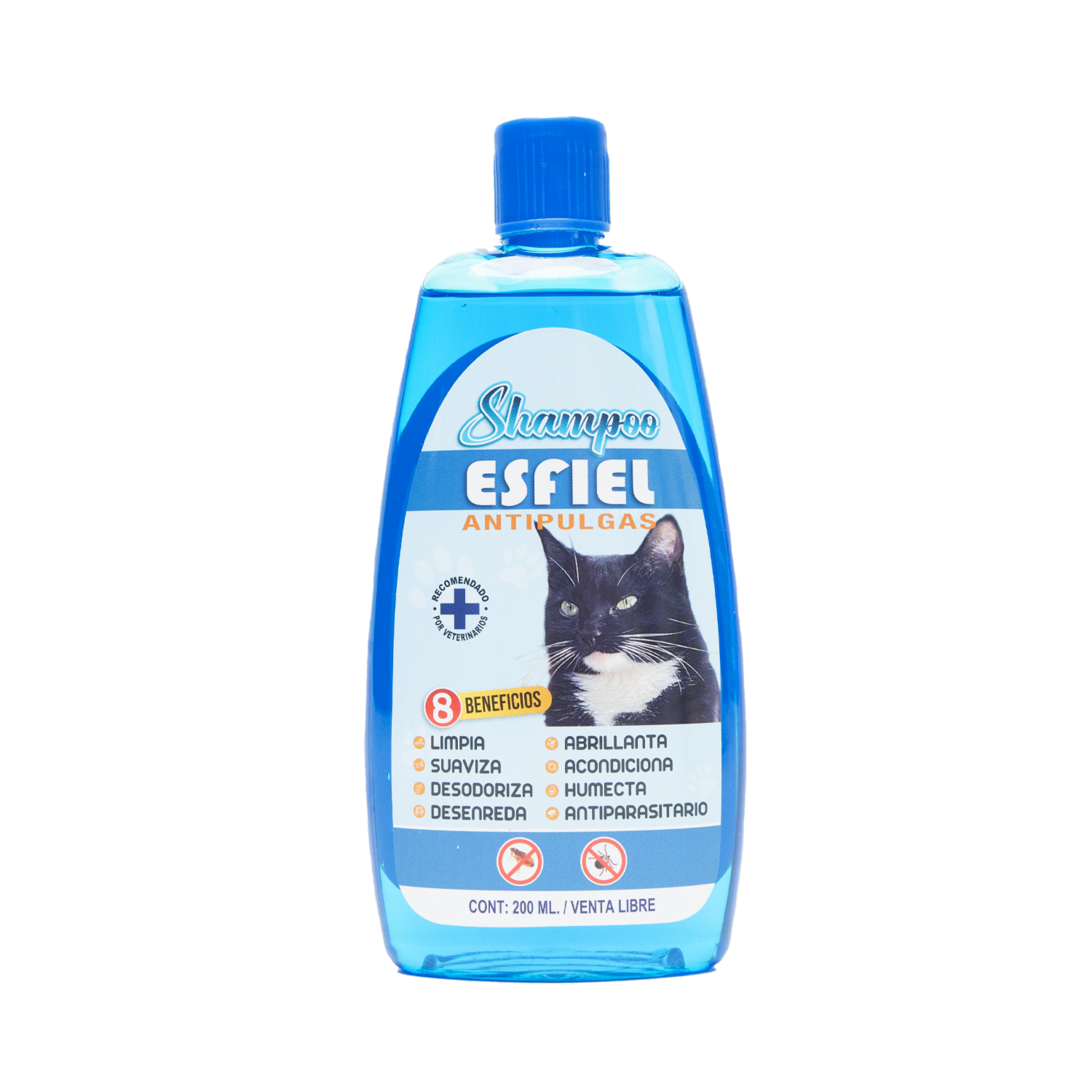 Shampoo Para Mascotas Antipulgas Azul Felinos ESFIEL VITAL 200 Ml