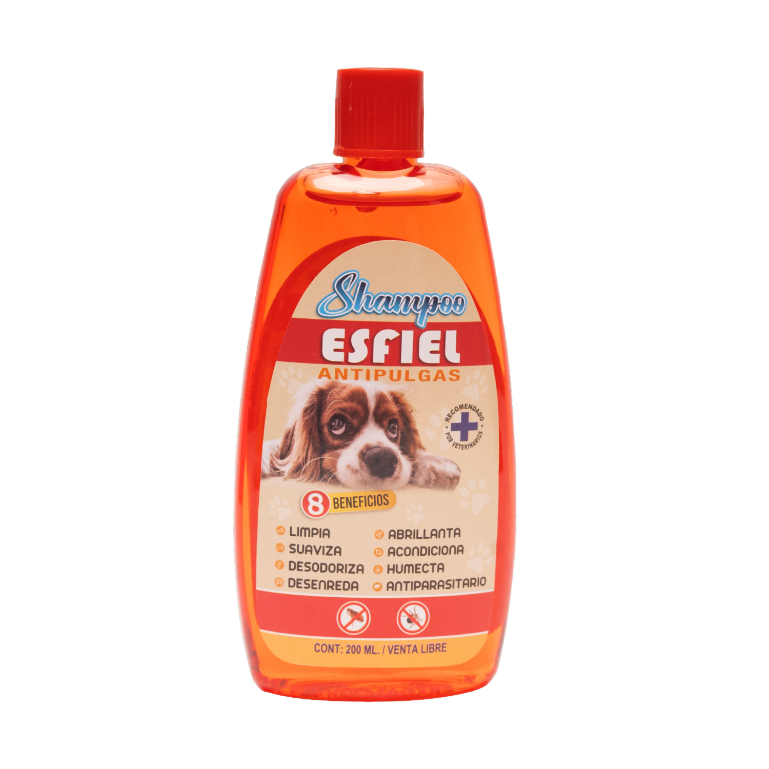 Shampoo Para Mascotas Antipulgas Rojo Caninos ESFIEL VITAL 200 Ml