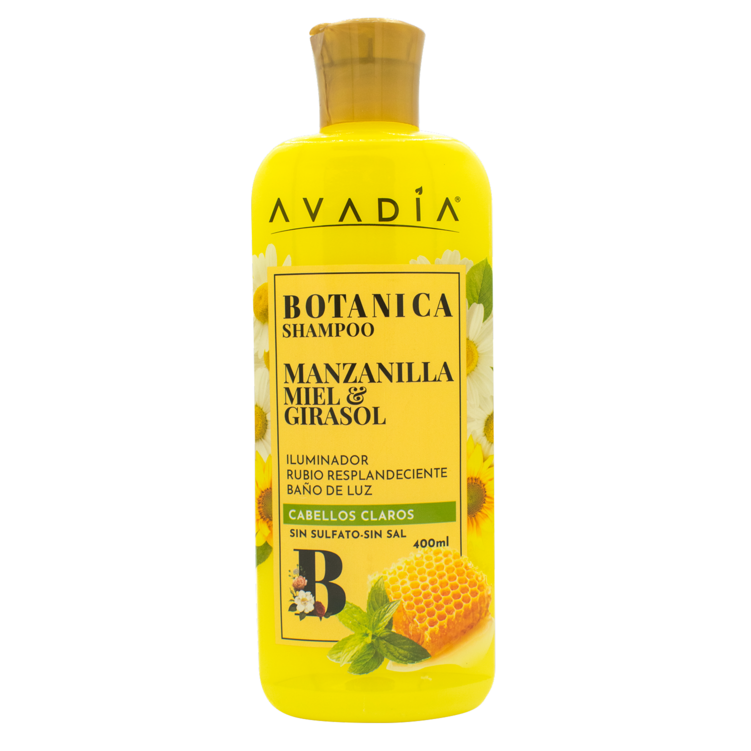 Shampoo De Cabello Botánica Manzanilla Miel Y Girasol AVADÍA 400 Ml