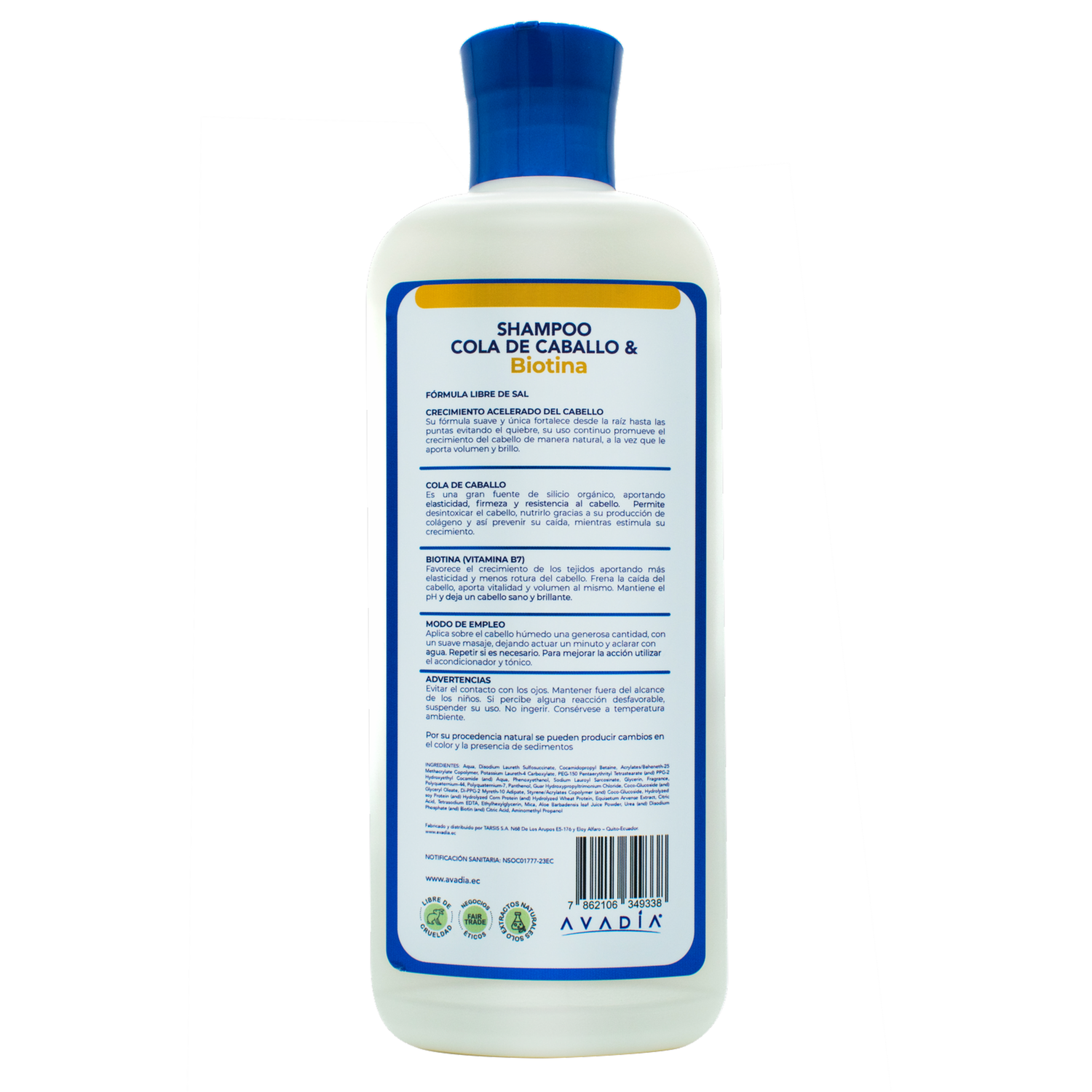 Shampoo De Cabello Cola De Caballo & Biotina Crecimiento Acelerado AVADÍA 400 Ml