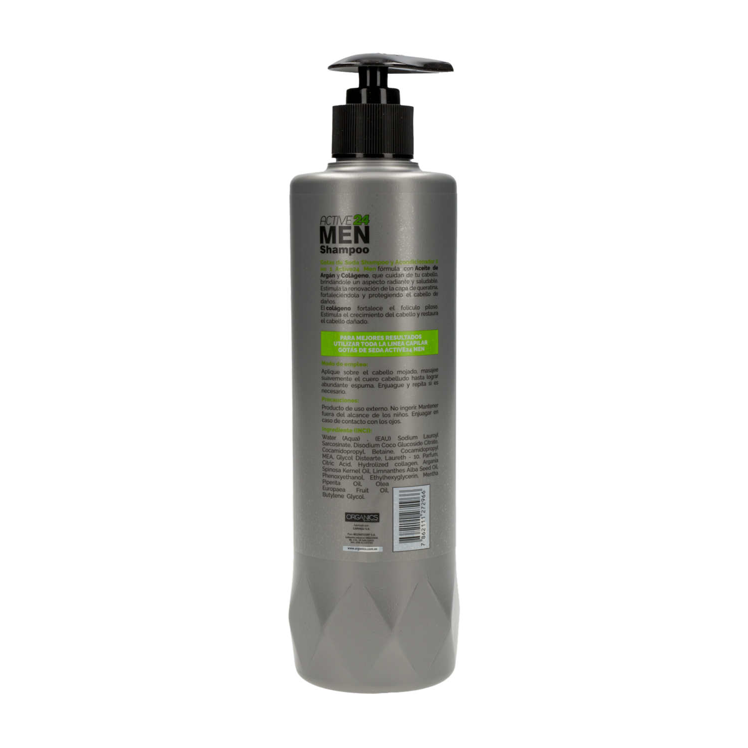 Shampoo Y Acondicionador 2 en 1 Para Todo Tipo De Cabello Gotitas De Seda ACTIVE 24 MEN 500 Ml