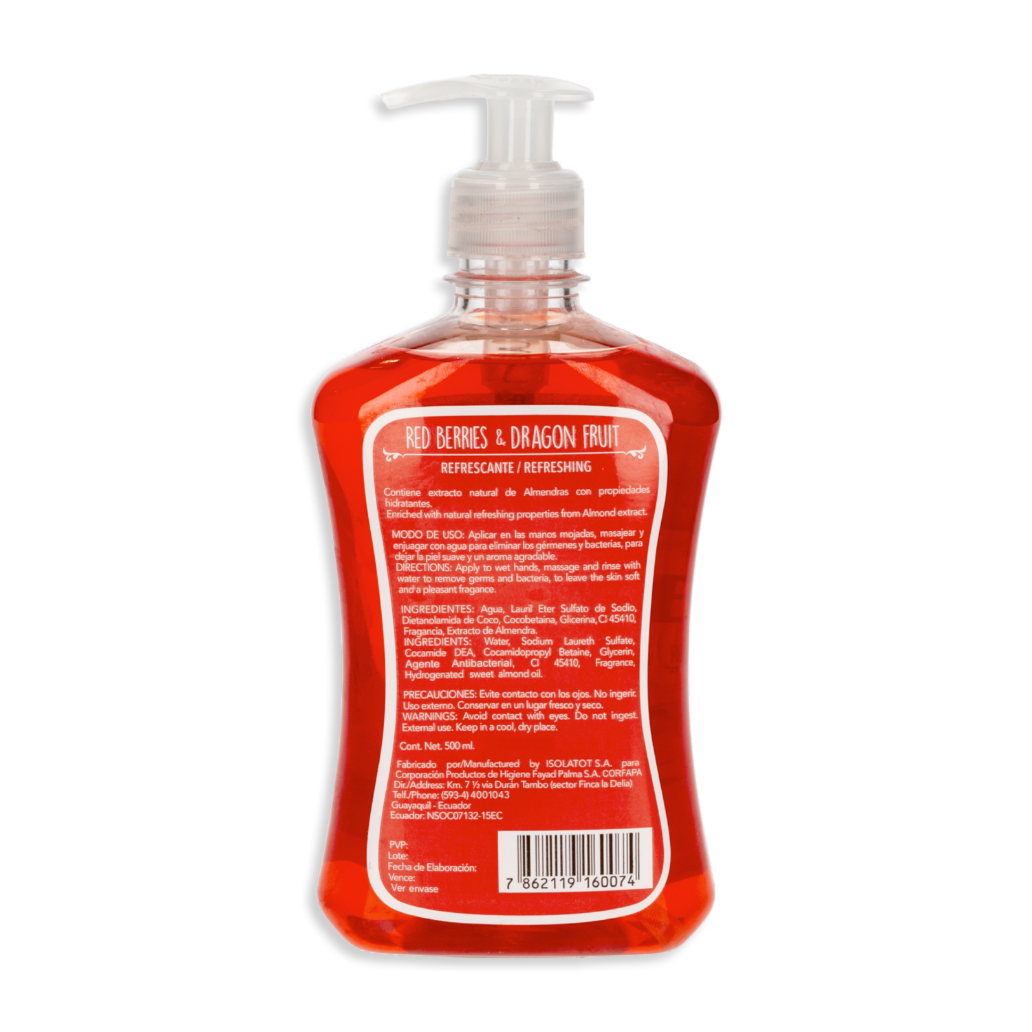 Jabón Líquido De Manos Y Cuerpo Fragancia Frutos Rojos ESENCIAL 500 Ml