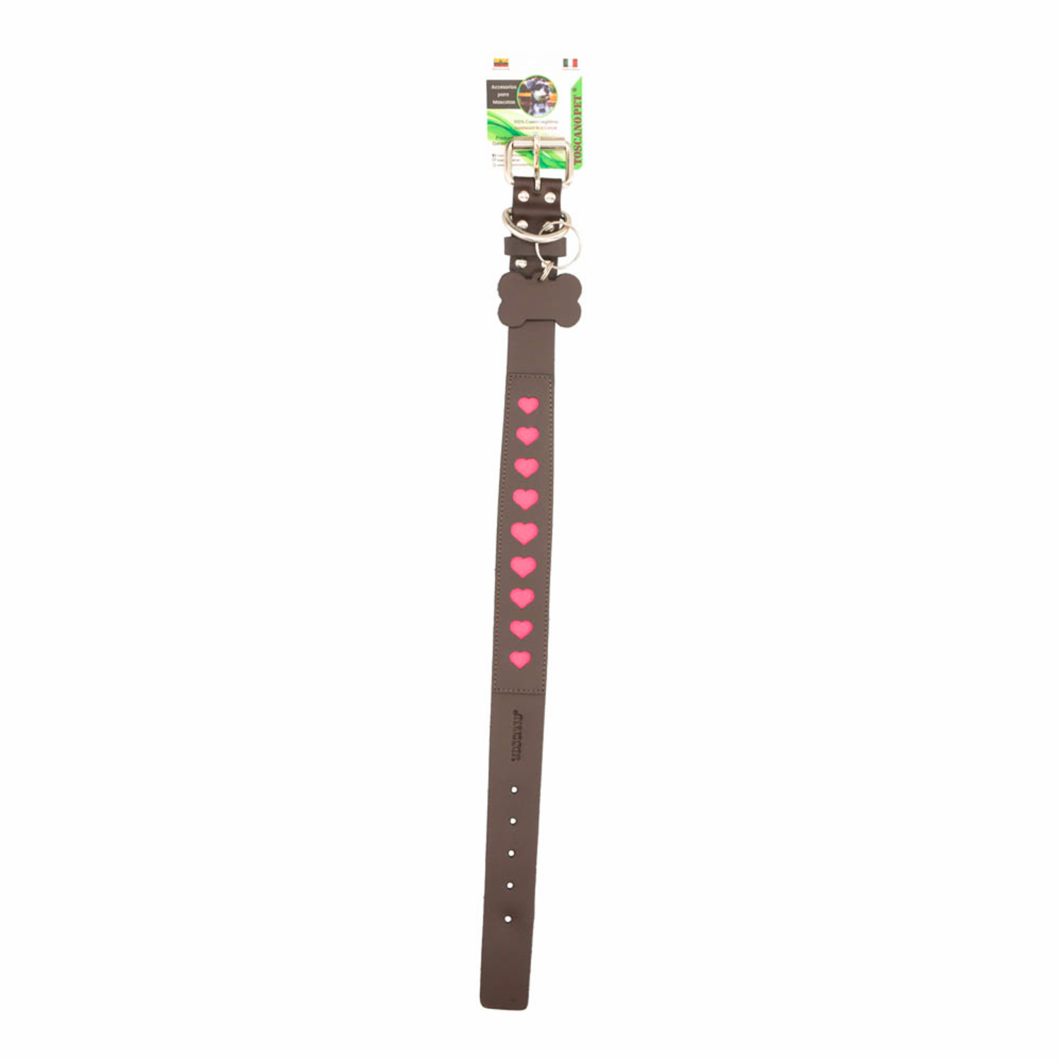 Collar Para Mascota De Cuero Corazón Fucsia Medium TOSCANO PET 50Cm