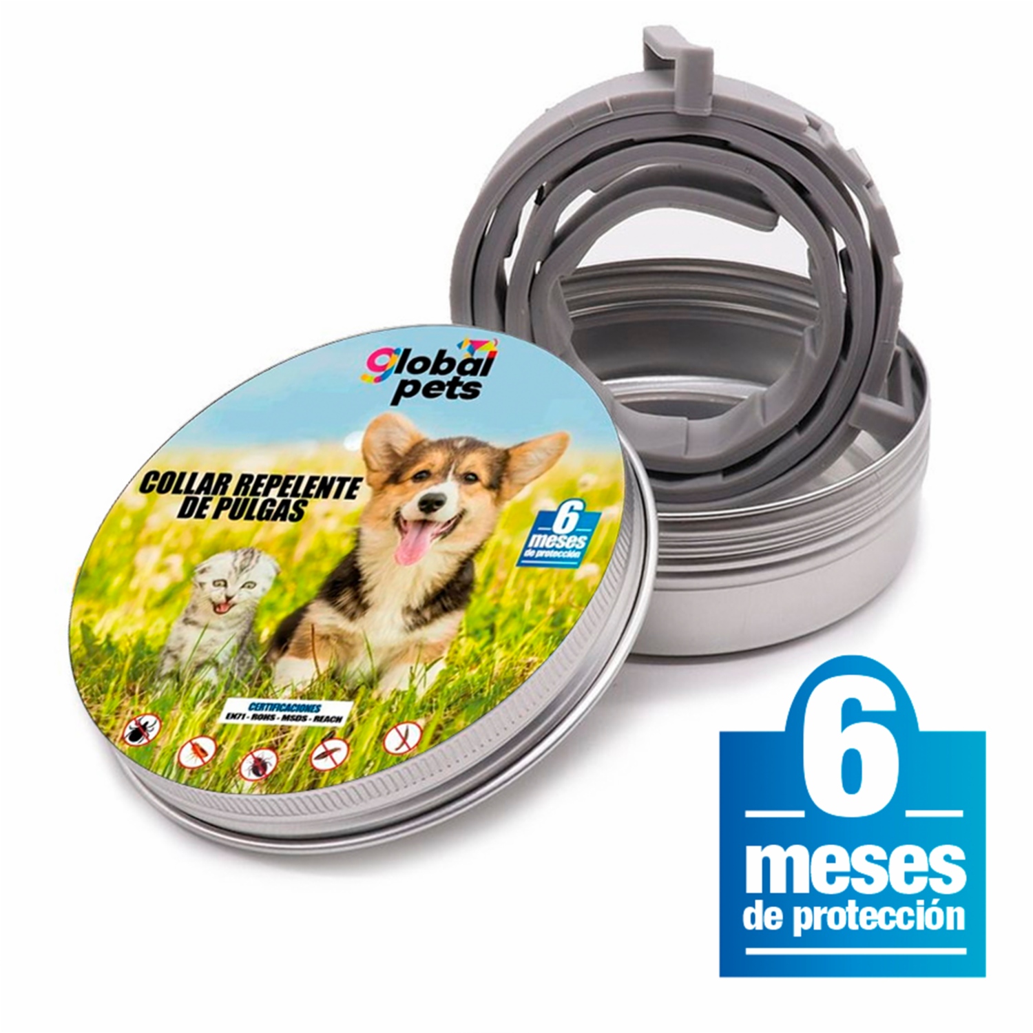 Collar Para Mascotas Repelente De Pulgas Duración 6M GLOBAL PETS 71 Cms
