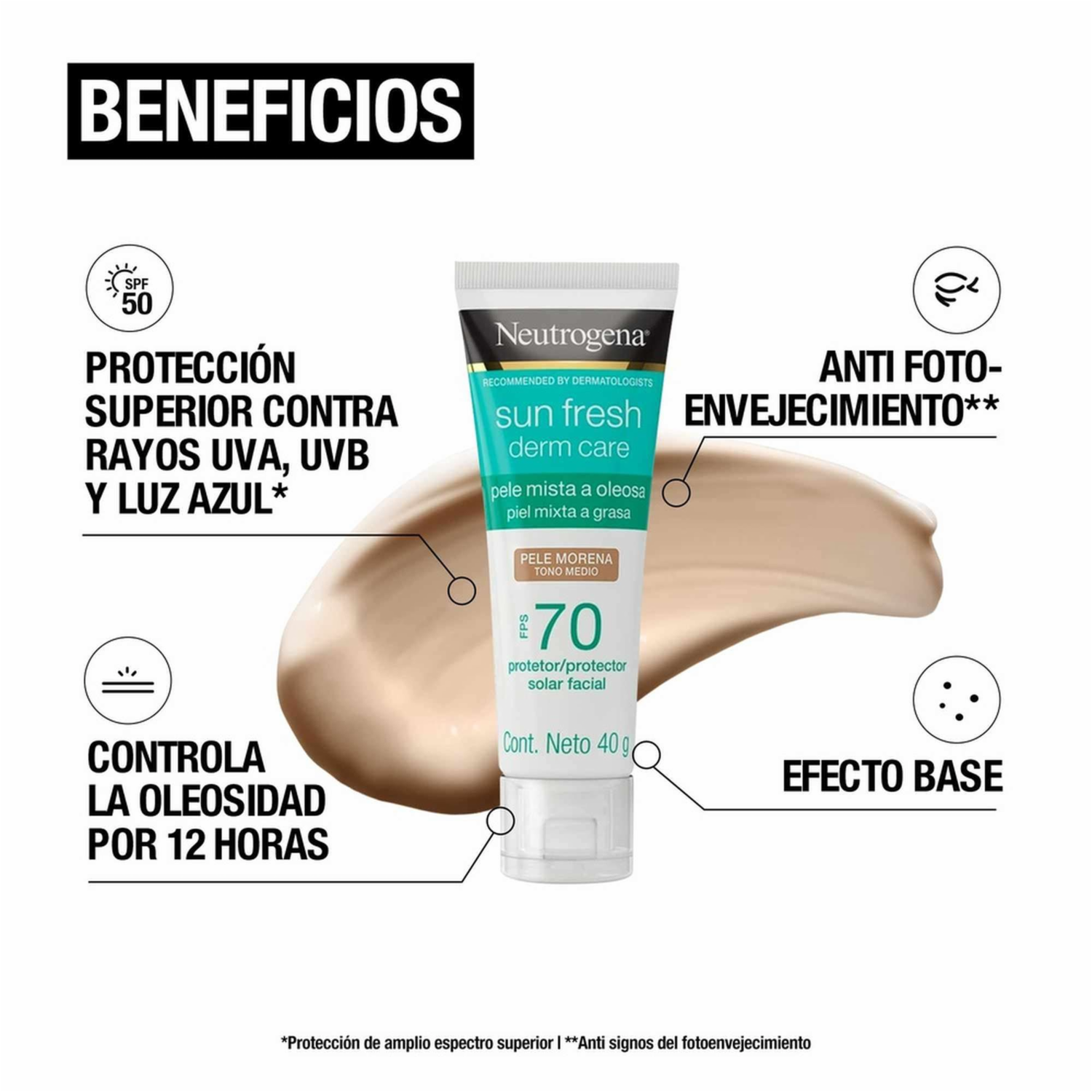 Protector Solar Facial Color Moreno Spf70 NEUTROGENA 40 G