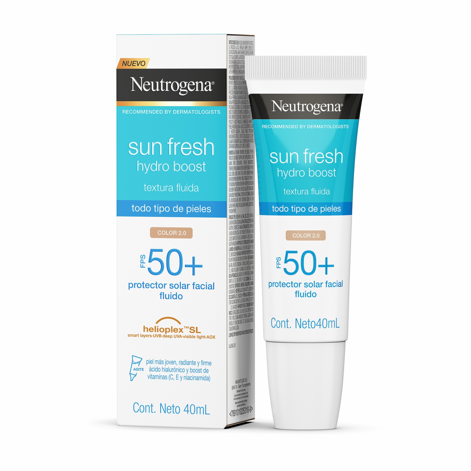 Protector Solar Facial Hydro Boost Ácido Hialurónico Color 2.0 Fps 50+ Sun Fresh NEUTROGENA 40 Ml