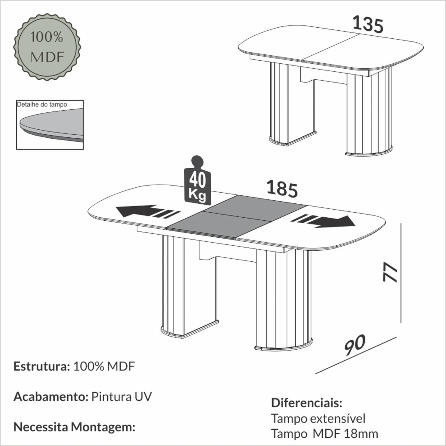 Mesa De Comedor Extensible DALLA COSTA MDF
