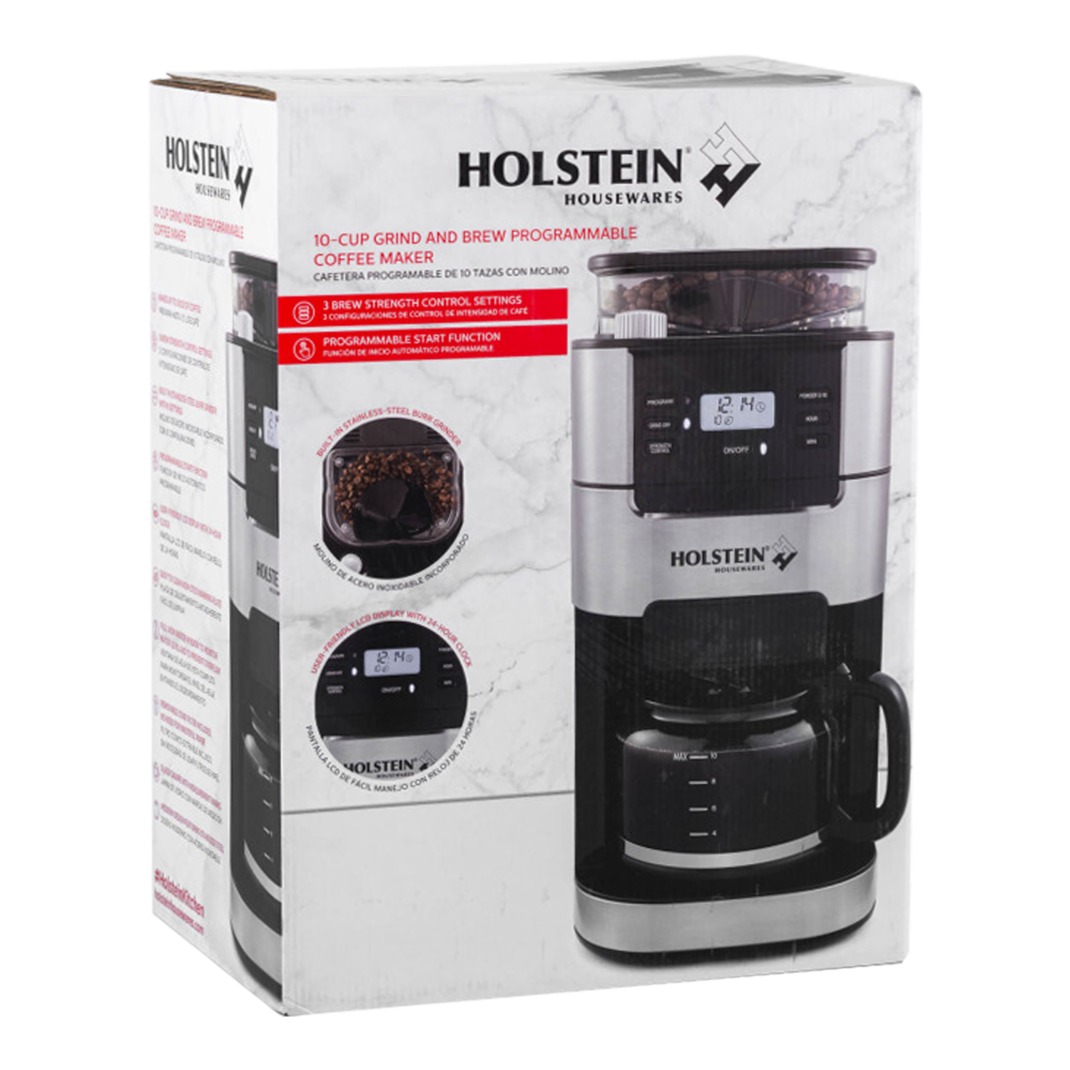 Cafetera Programable Con Molino HH-09101081SS HOLSTEIN 10 Tazas