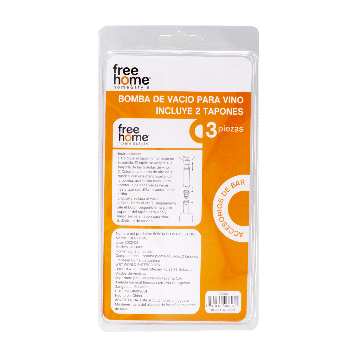 Bomba Ploma De Vacio Con Tapones FREE HOME 22,3 Cm