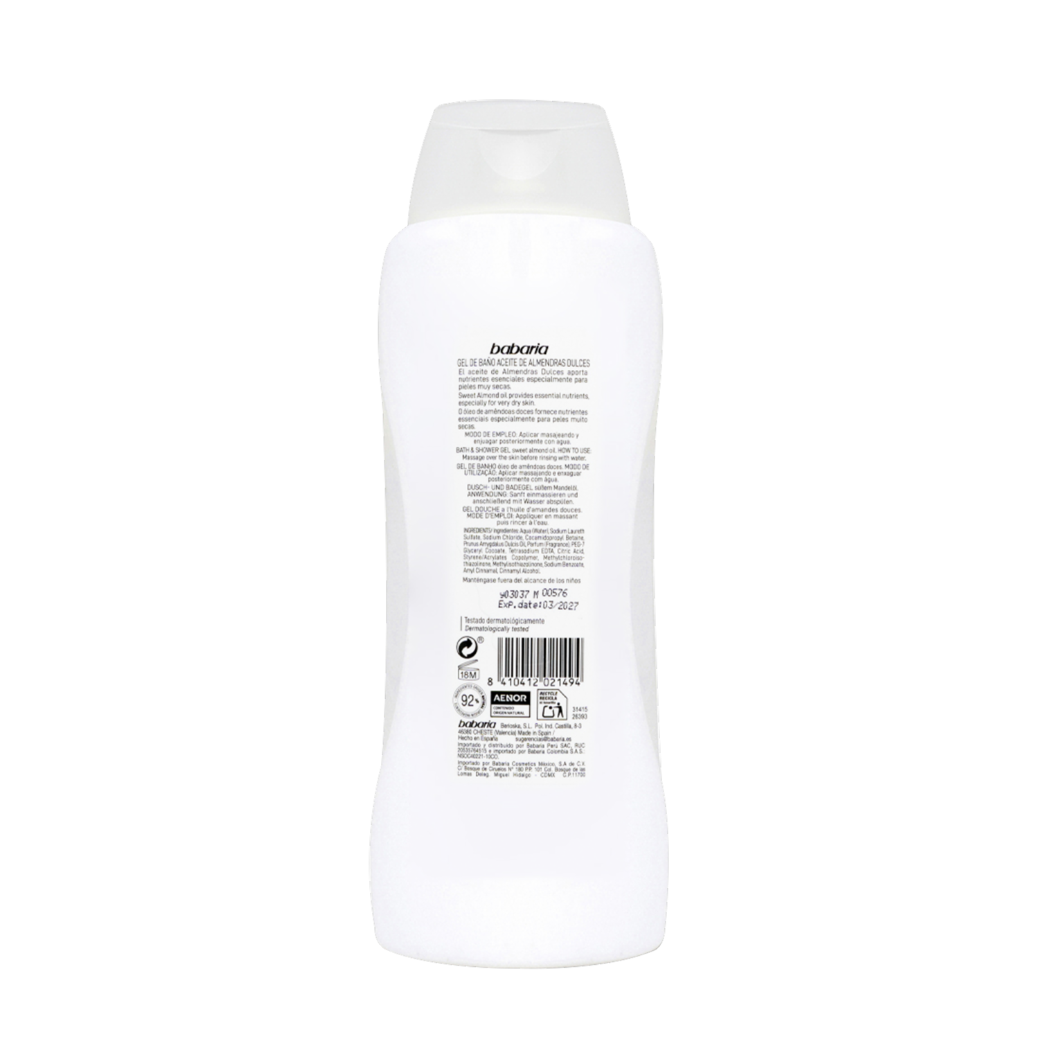 Gel De Baño Con Aceite De Almendras Dulces Cream Sensations BABARIA 600 Ml