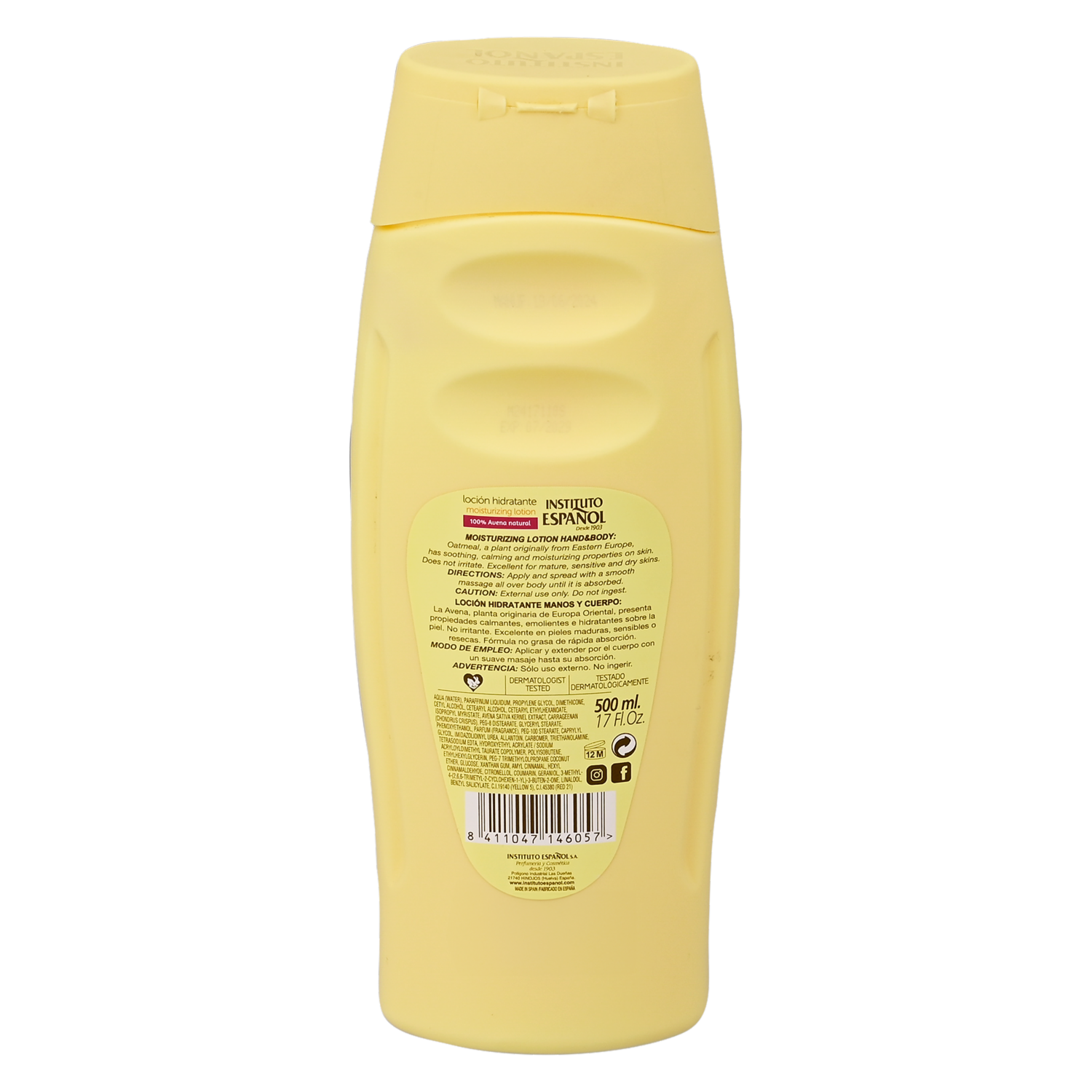 Crema Corporal Hidratante De Avena INSTITUTO ESPAÑOL Presentación De 500 Ml