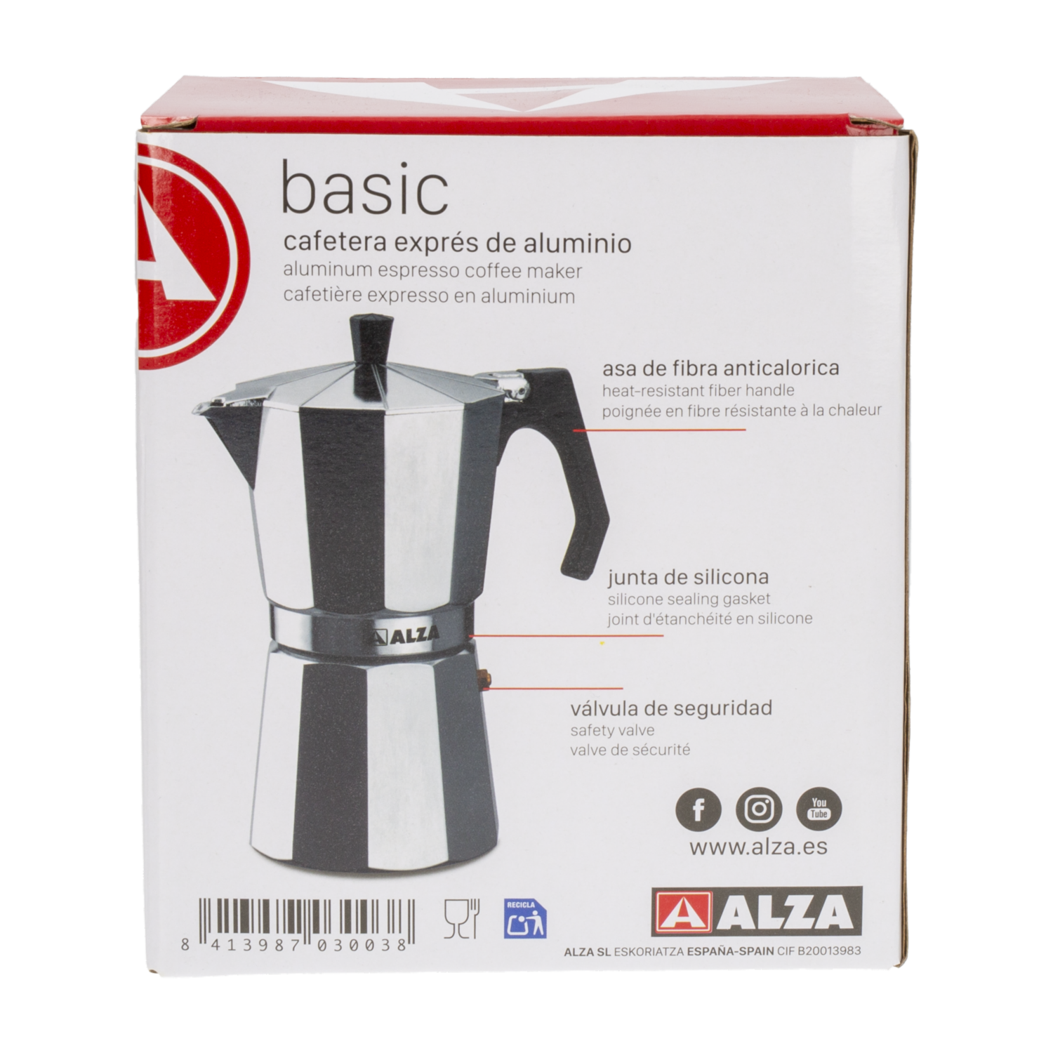 Cafetera Italiana De Aluminio ALZA 750 Ml