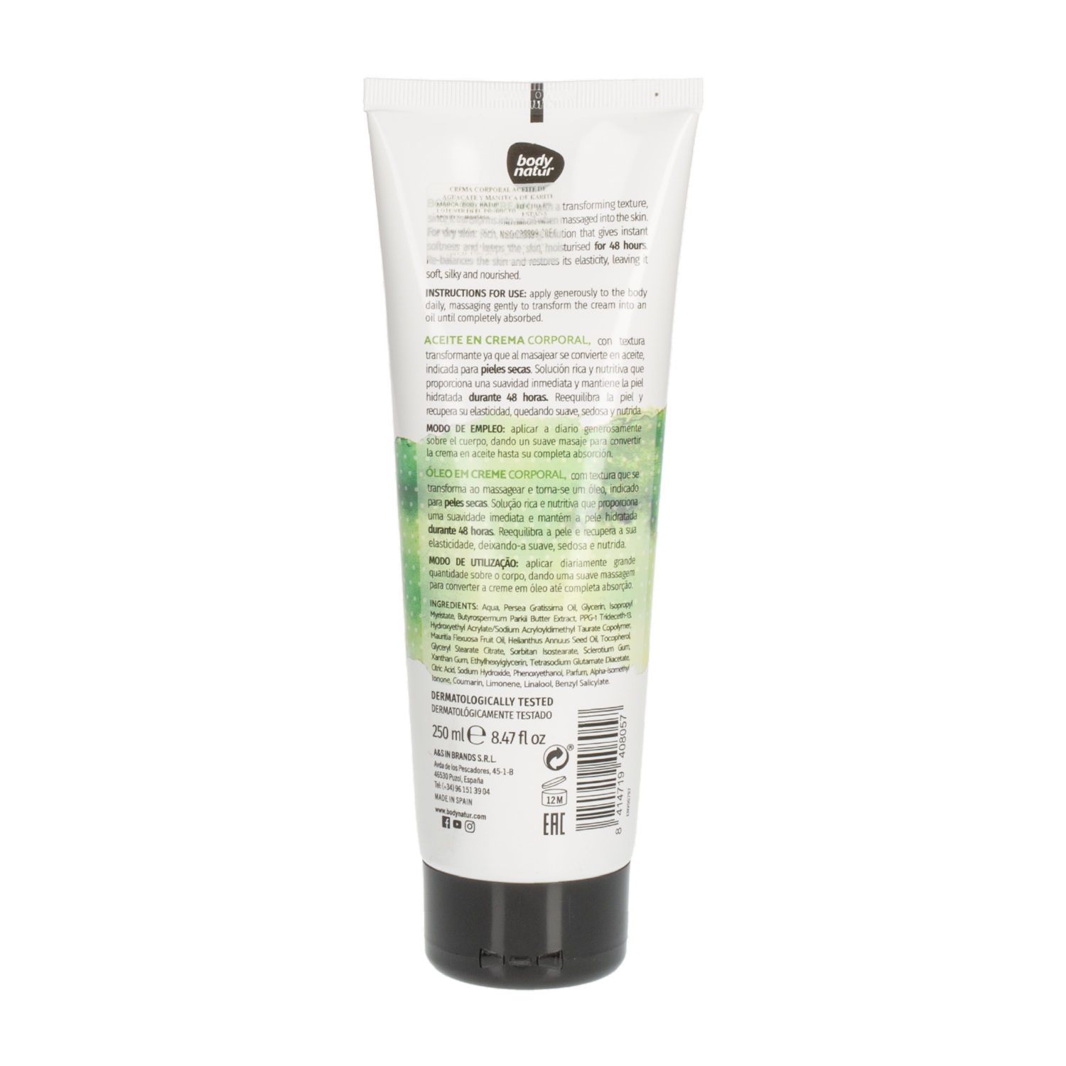 Crema Corporal Hidratante Aceite De Aguacate Y Manteca Karité BODY NATUR 250 Ml