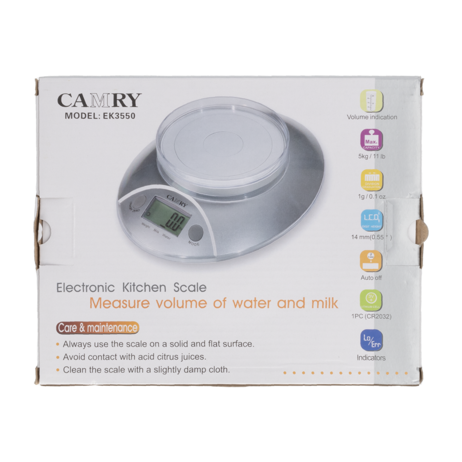 Balanza Cocina Digital Con Tazon CAMRY Unidad