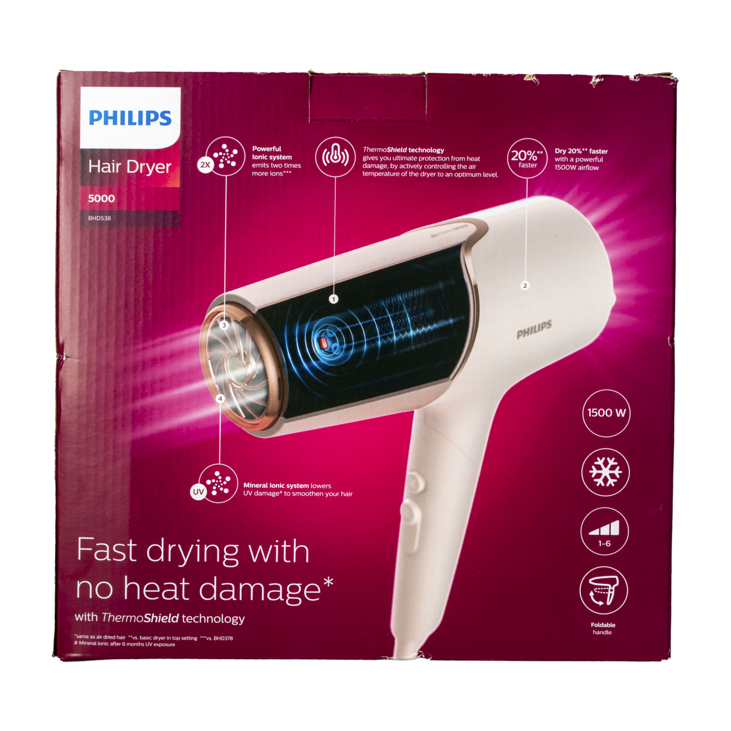 Secador De Cabello Con Mineral Ion 1500 Watts PHILIPS BHD538/01