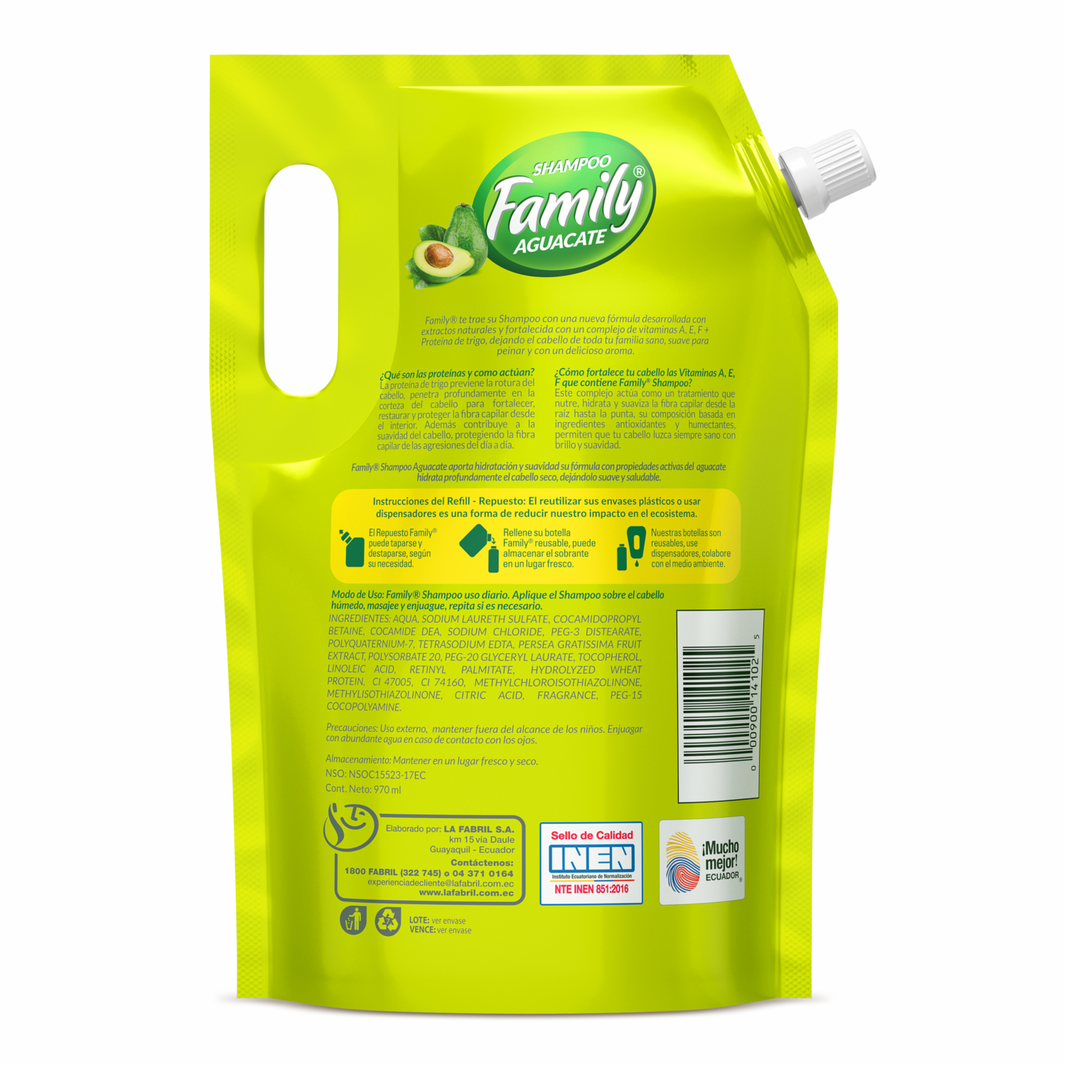 Shampoo De Cabello De Aguacate Doy Pack FAMILY 970 Ml