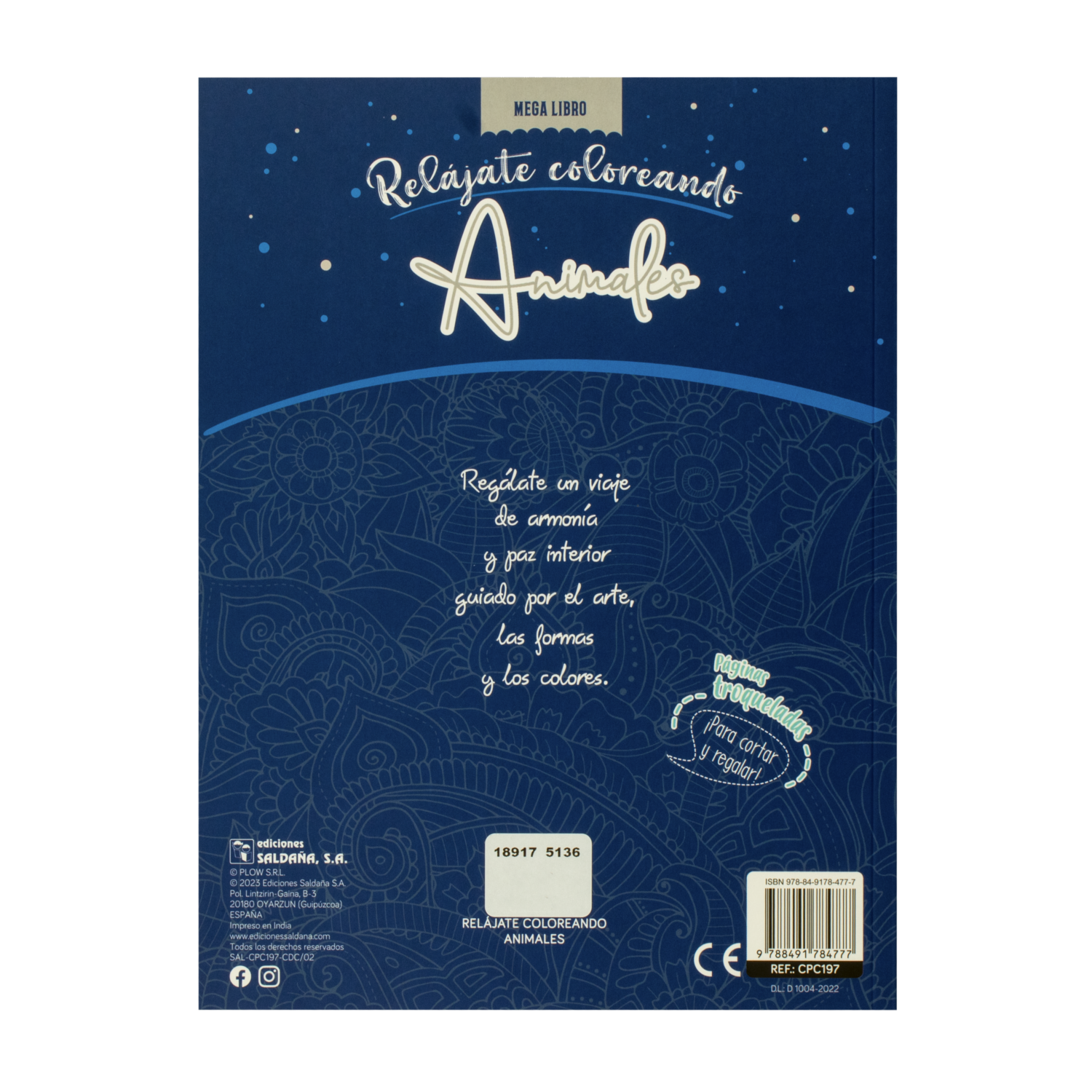 Libro De Autoayuda Relajate Coloreando Animales EDICIONES SALDAÑA 64 Páginas