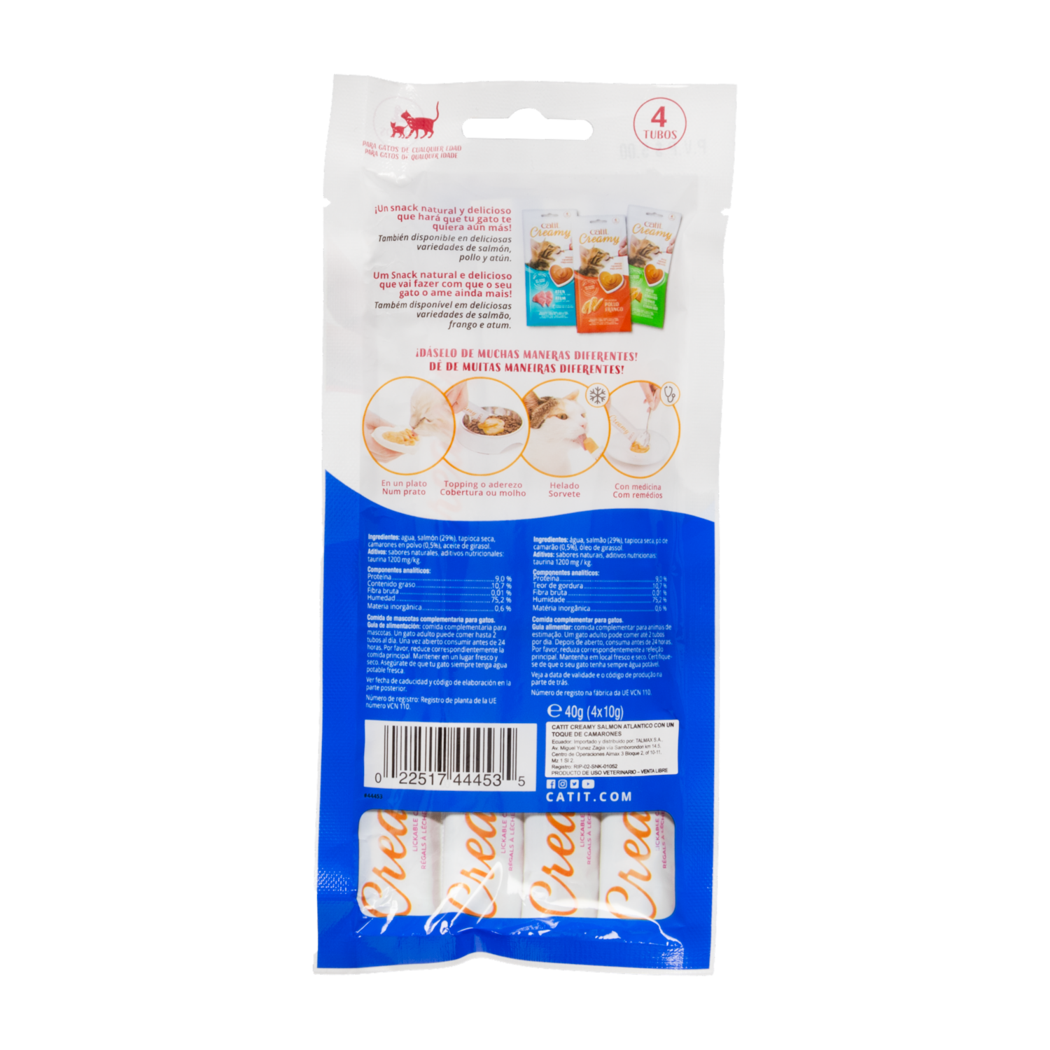 Alimento Para Gatos Húmedo Sabor Creamy Salmon Y Camarón CATIT 4X10 G